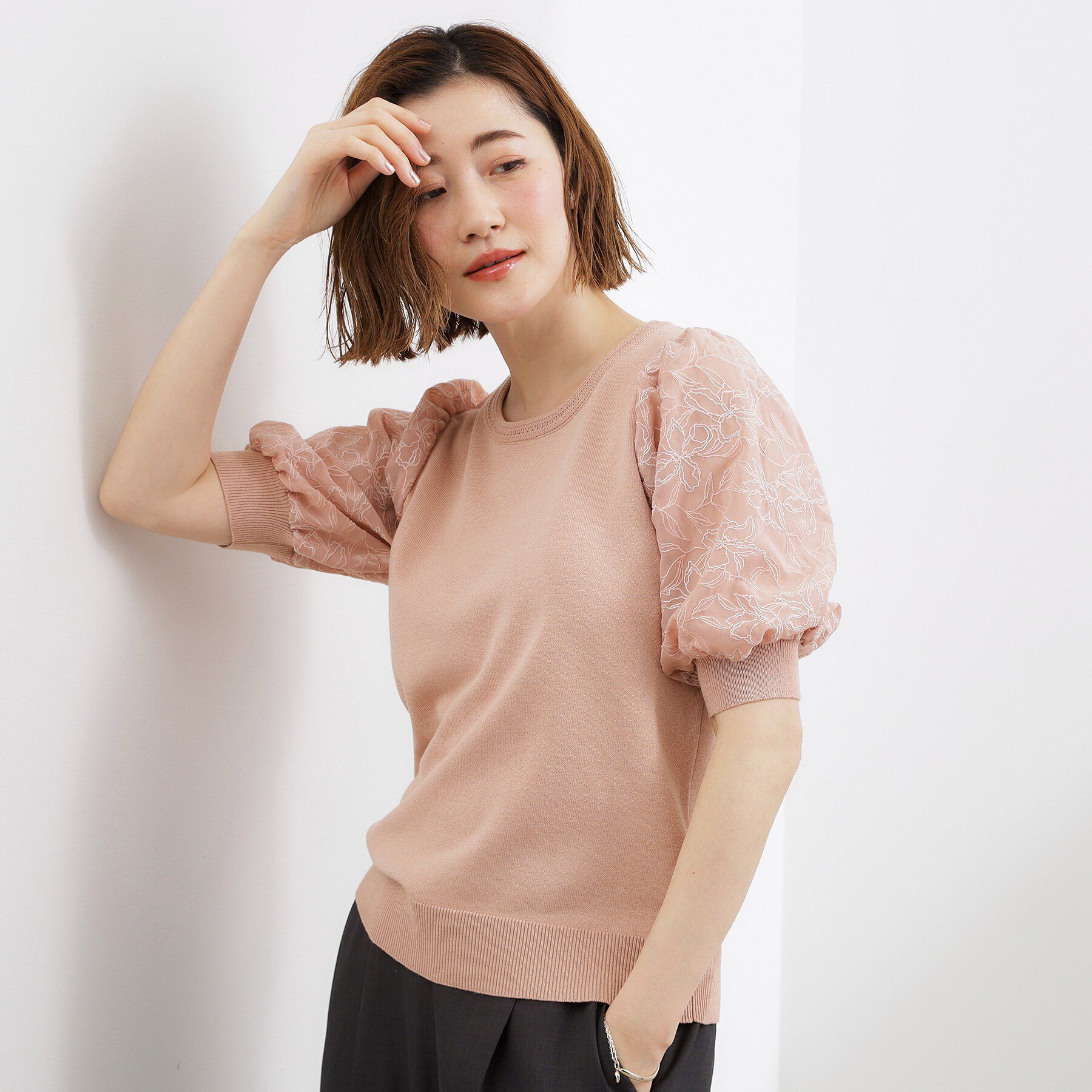 grove「一枚で着映える大人の袖コンシャスニット」|ニット・セーター|ライトピンク(070