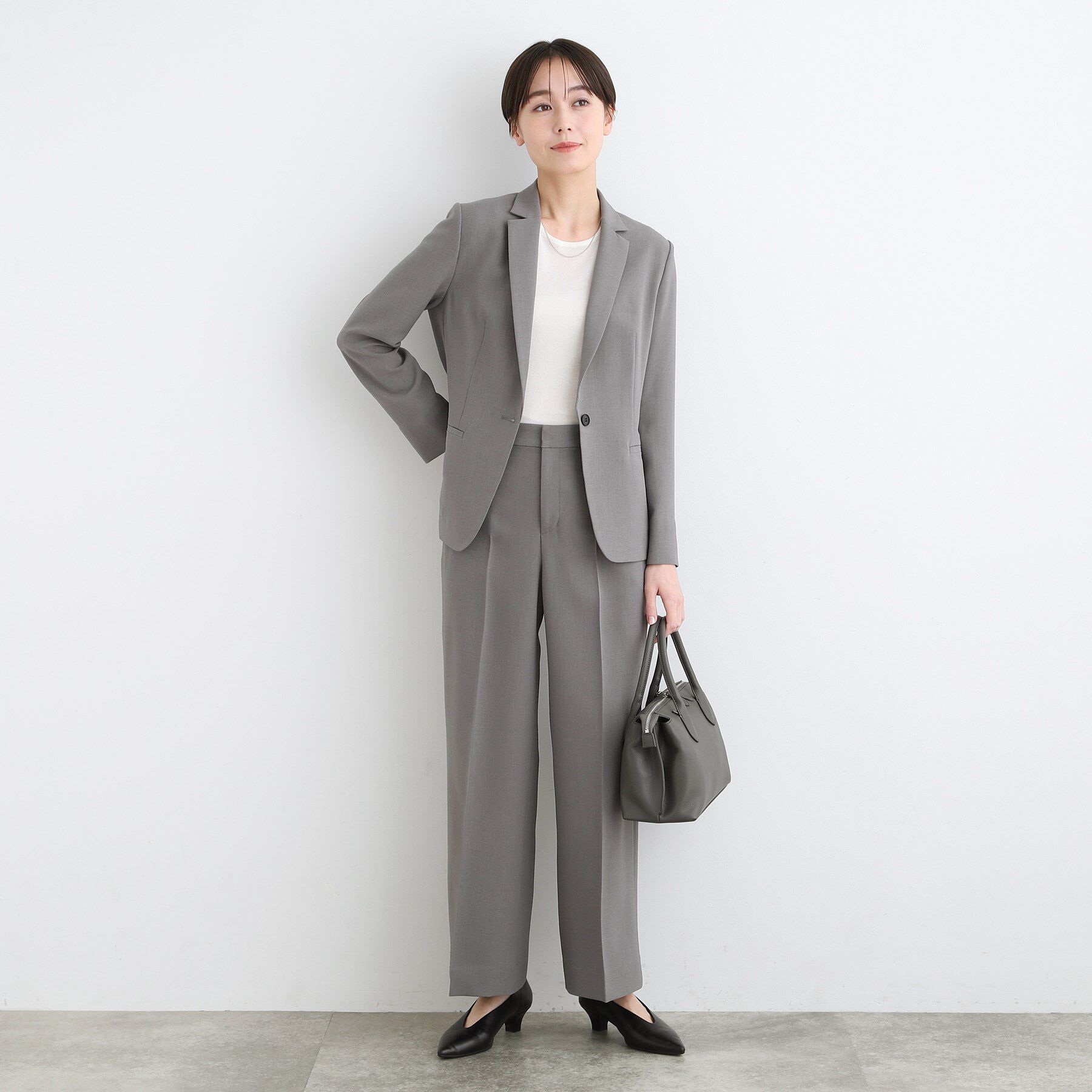 INDIVI「【洗える／UVケア／SETUP可能】ウール調ワイドパンツ」|スーツ|