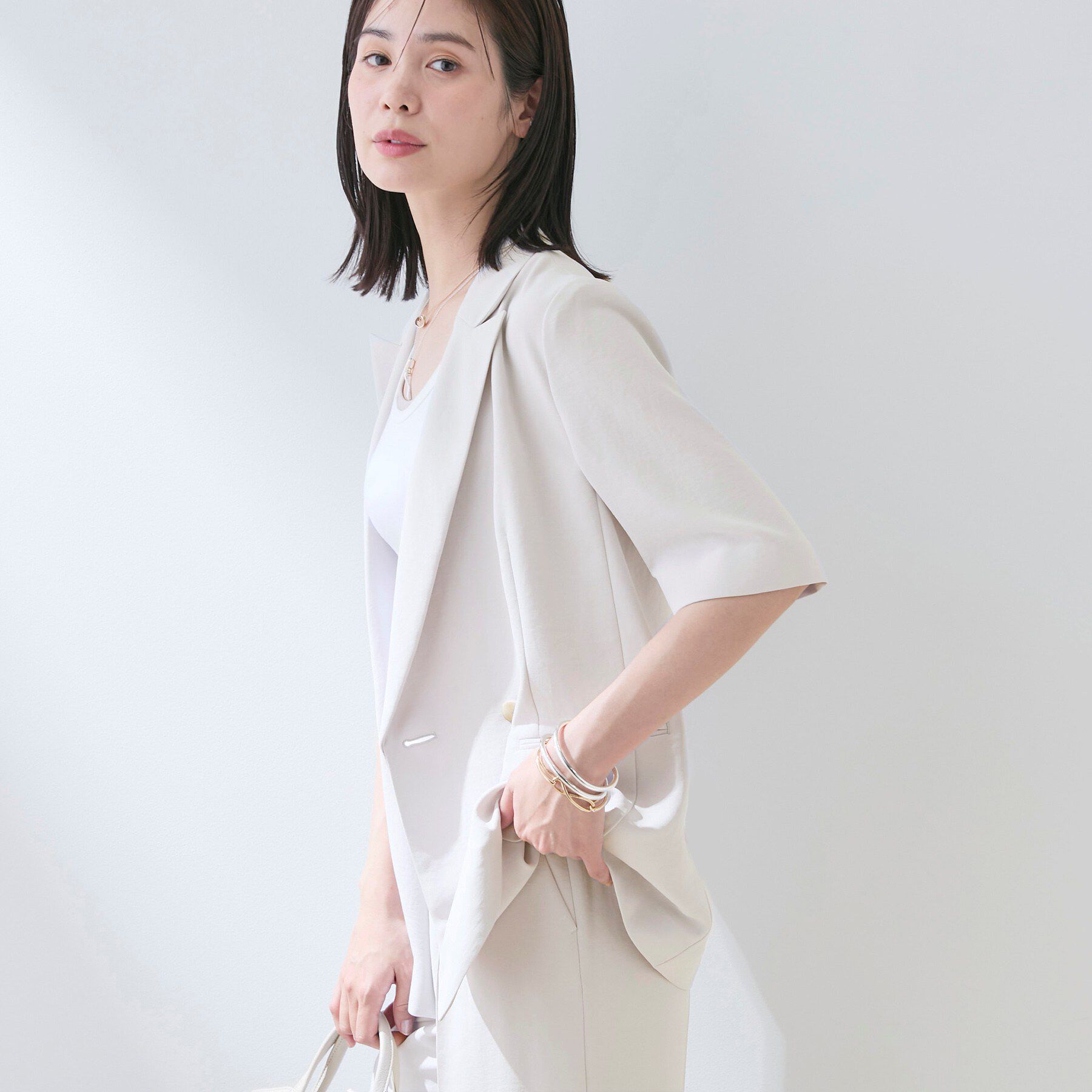 INDIVI「【着る日傘】ハーフスリーブダブルジャケット」|テーラードジャケット|ライトグレー(611