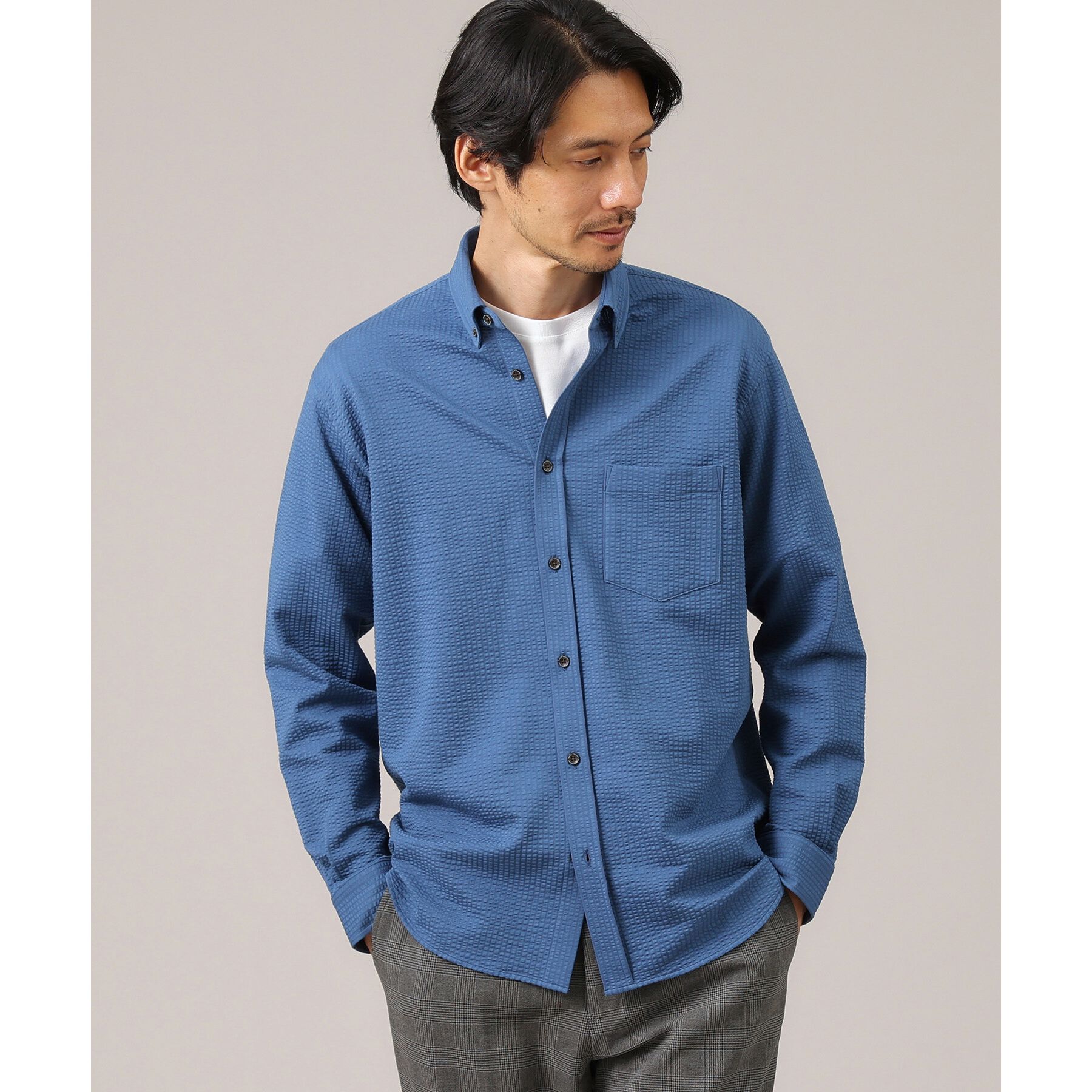 TAKEO KIKUCHI「【抗菌防臭/シーズンレス】シアサッカー ジャージシャツ」|シャツ・ブラウス|