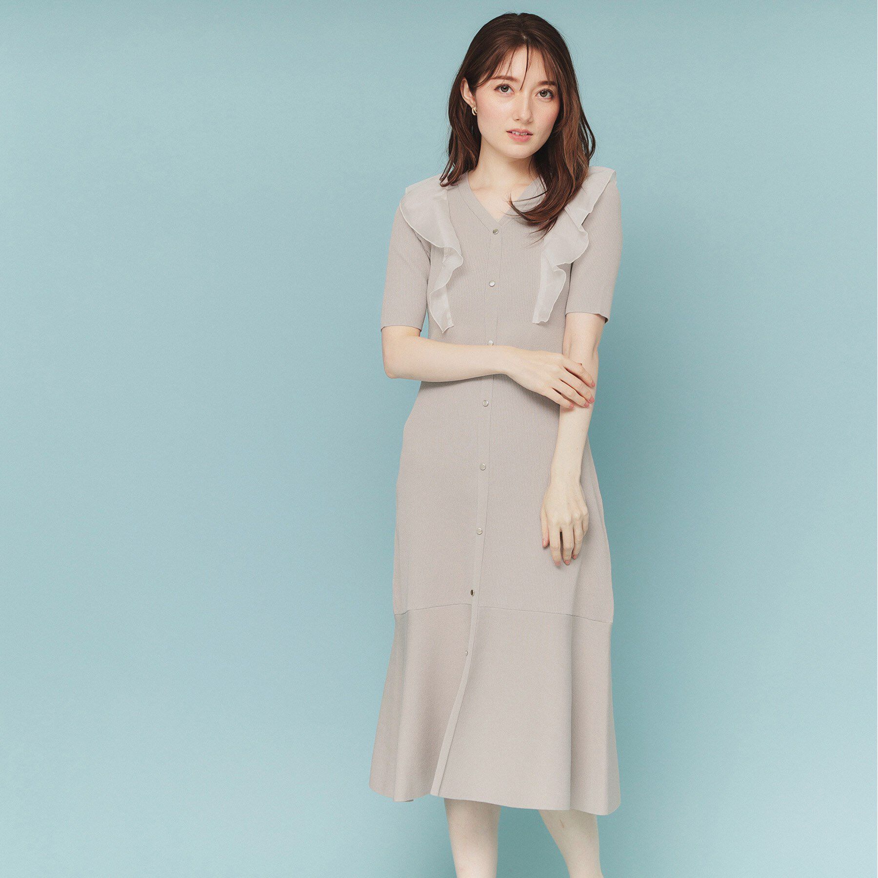 index「フリルドッキングニットワンピース【洗濯機洗い可/抗ピル】」|ワンピース|ピンクベージュ(05