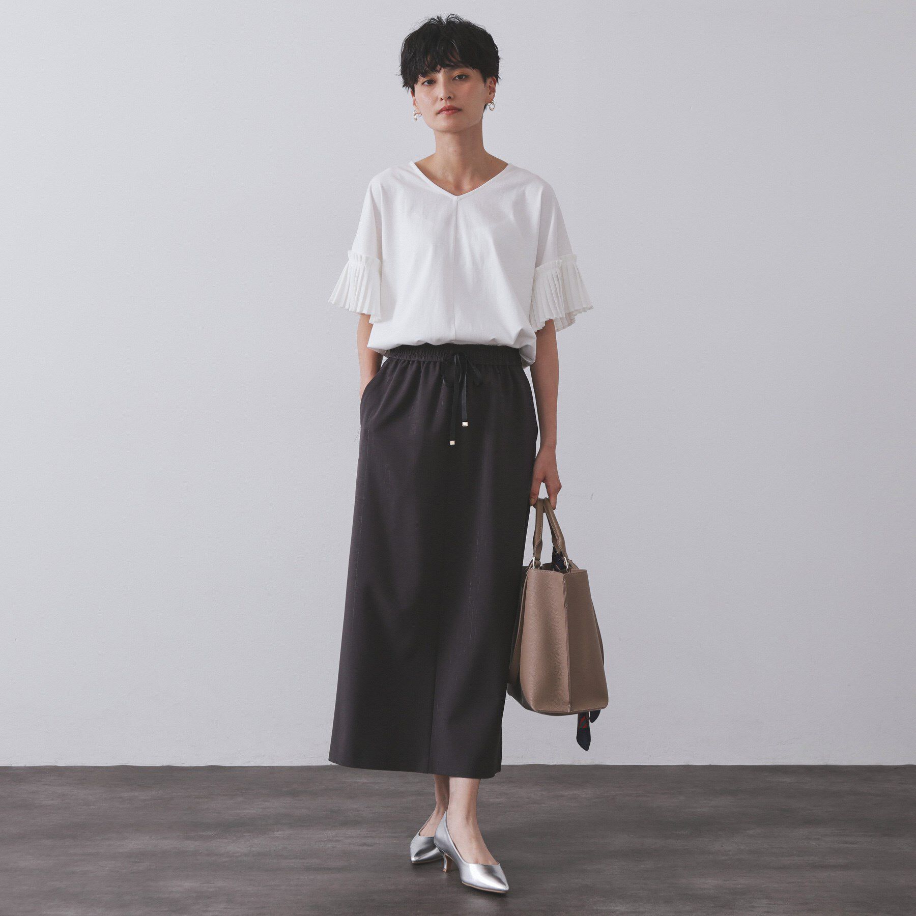 OPAQUE.CLIP「プリーツスリーブドッキングトップス【洗濯機洗い可】」|Tシャツ・カットソー|