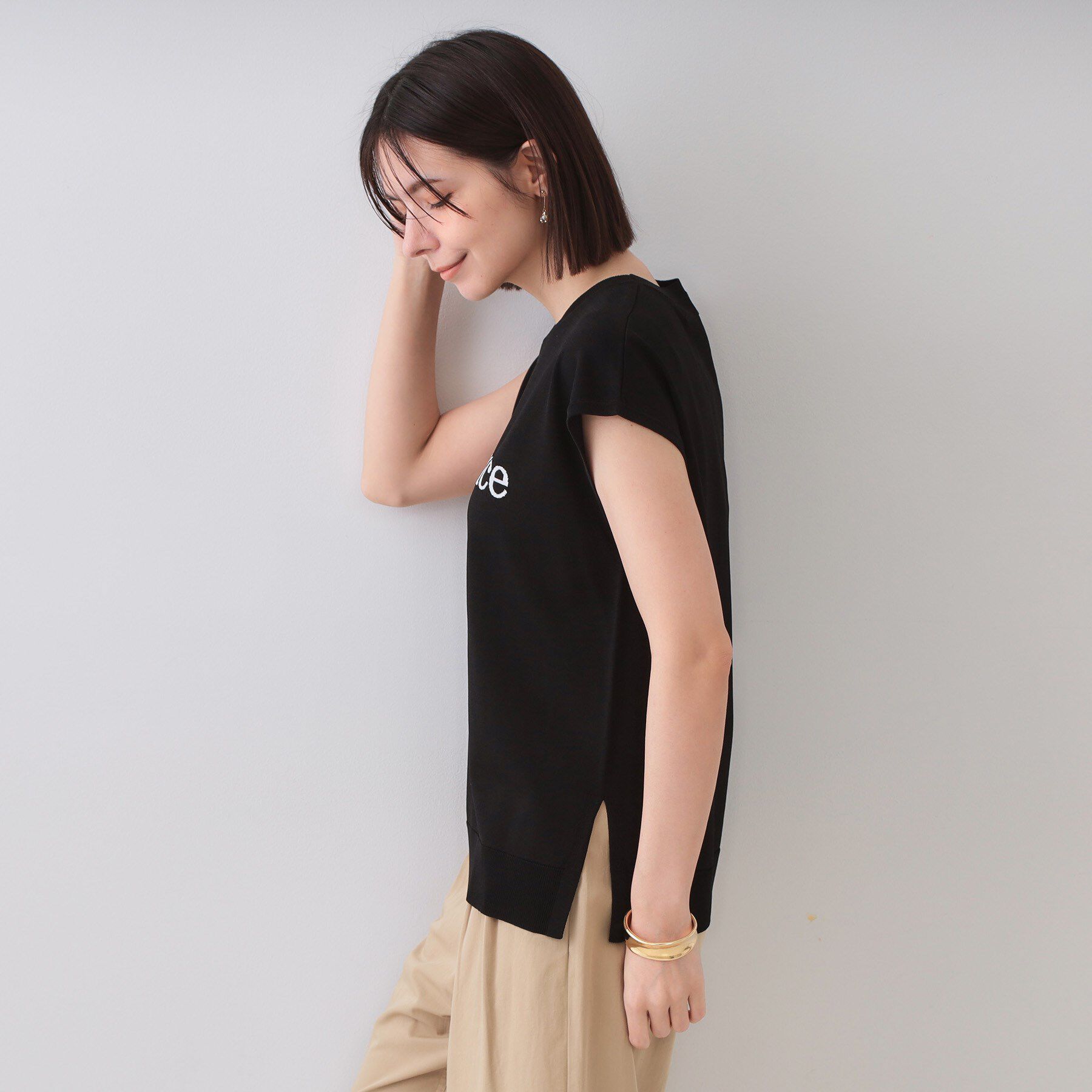 OPAQUE.CLIP「ロゴフレンチスリーブニット【洗濯機洗い可/UV/接触冷感/抗ピル】」|ニット・セーター|