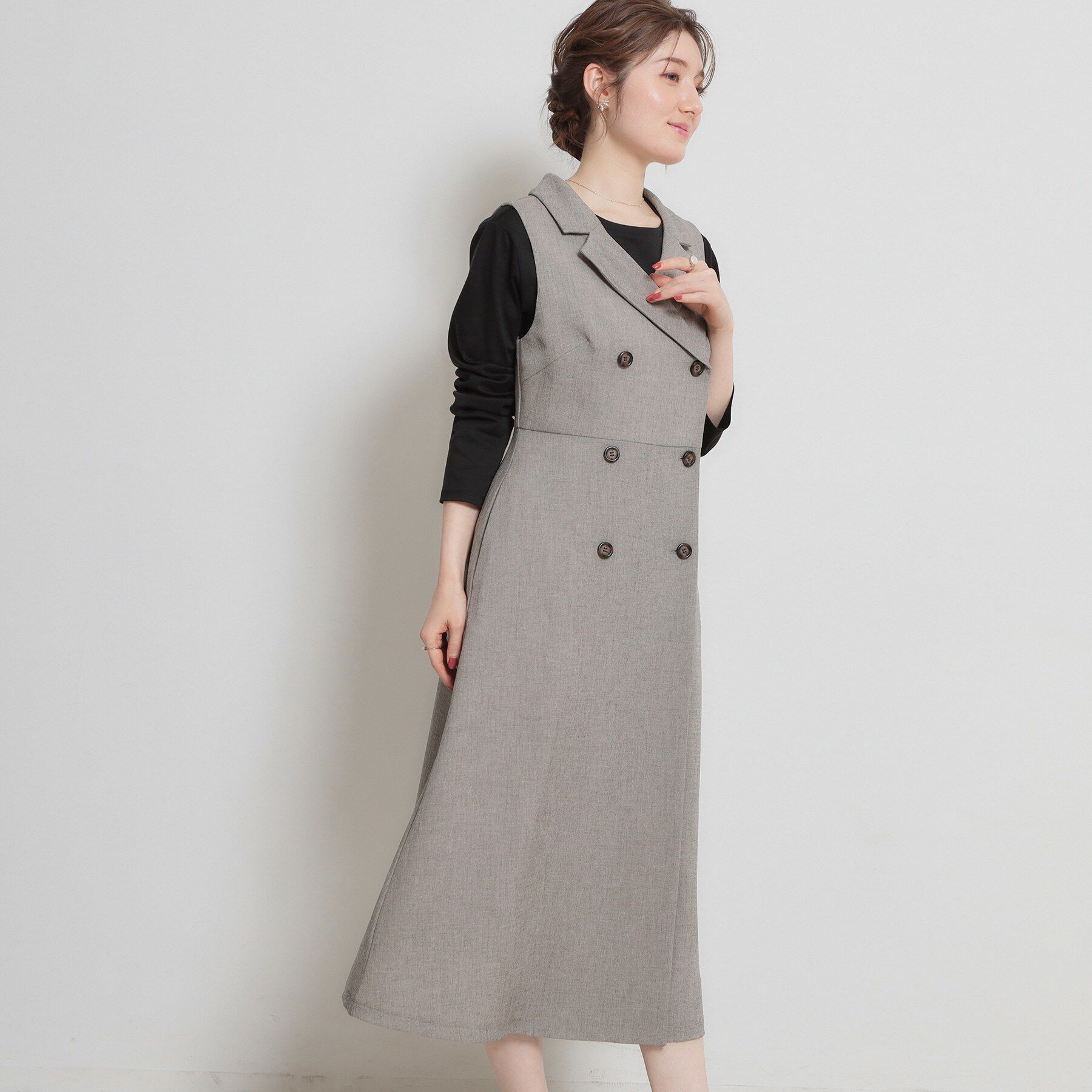 Couture broach「【通勤】リネンライク ジレにもなるジャンスカ」|ワンピース|