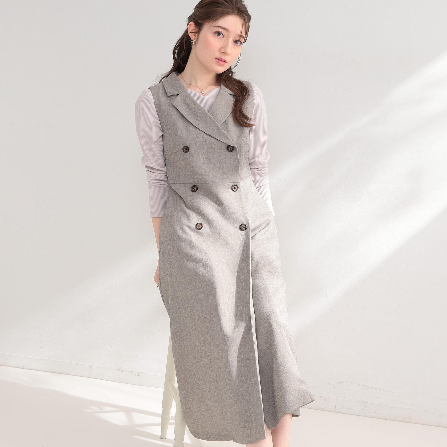 Couture broach「【通勤】リネンライク ジレにもなるジャンスカ」|ワンピース|