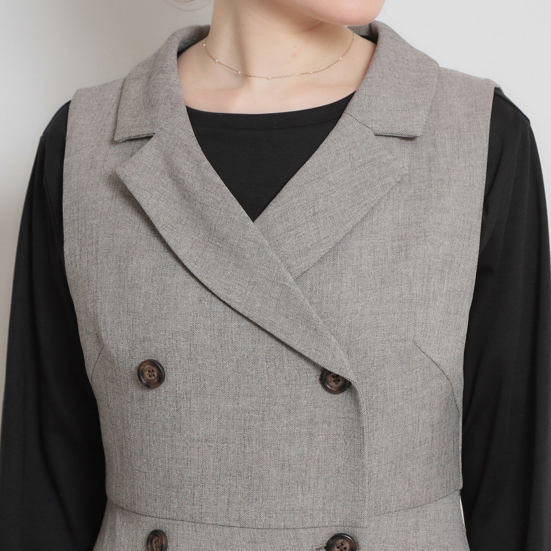 Couture broach「【通勤】リネンライク ジレにもなるジャンスカ」|ワンピース|