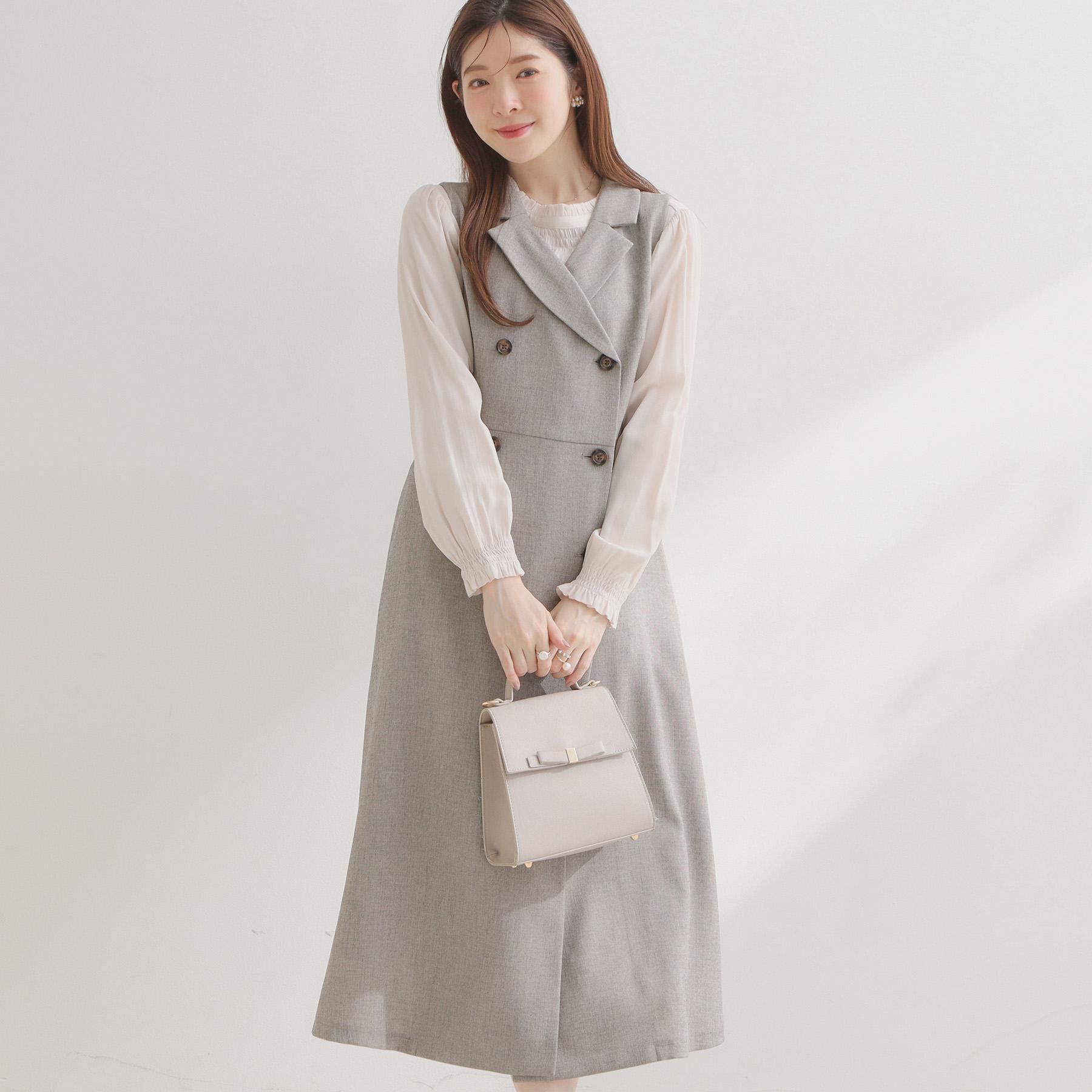 Couture broach「【通勤】リネンライク ジレにもなるジャンスカ」|ワンピース|ベージュ(052)
