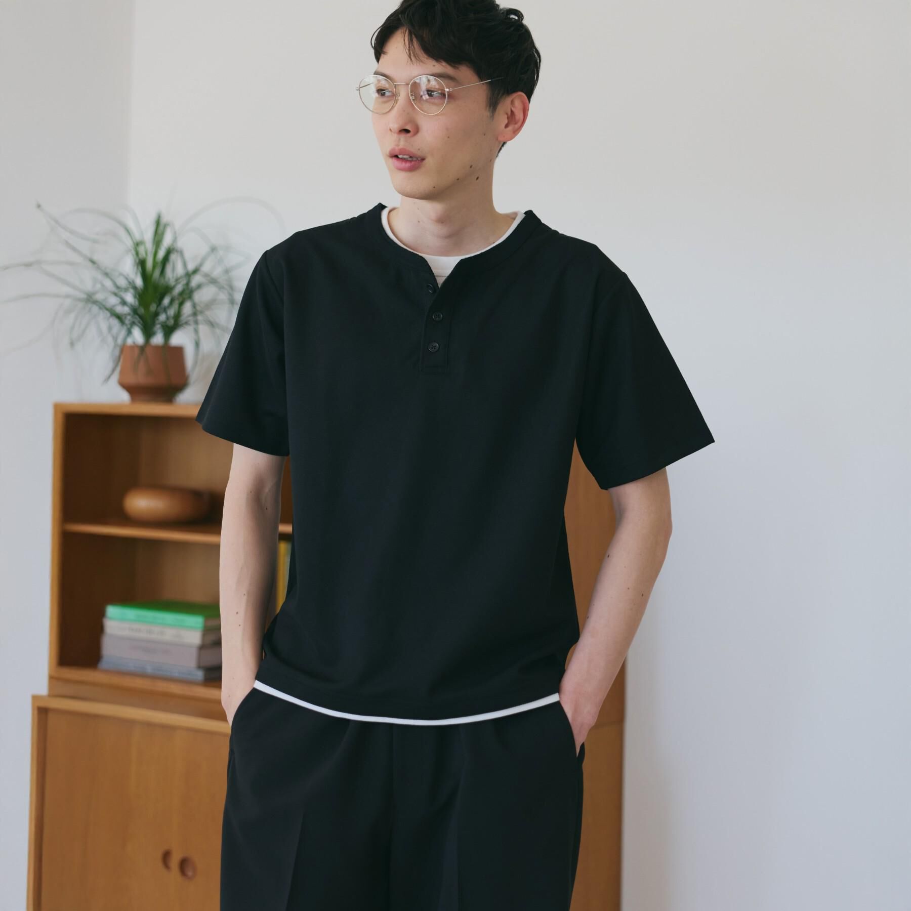 THE SHOP TK「【1枚でちゃんとして見える】ヘンリーネック レイヤード風 半袖Tシャツ 洗濯機OK」|Tシャツ・カットソー|
