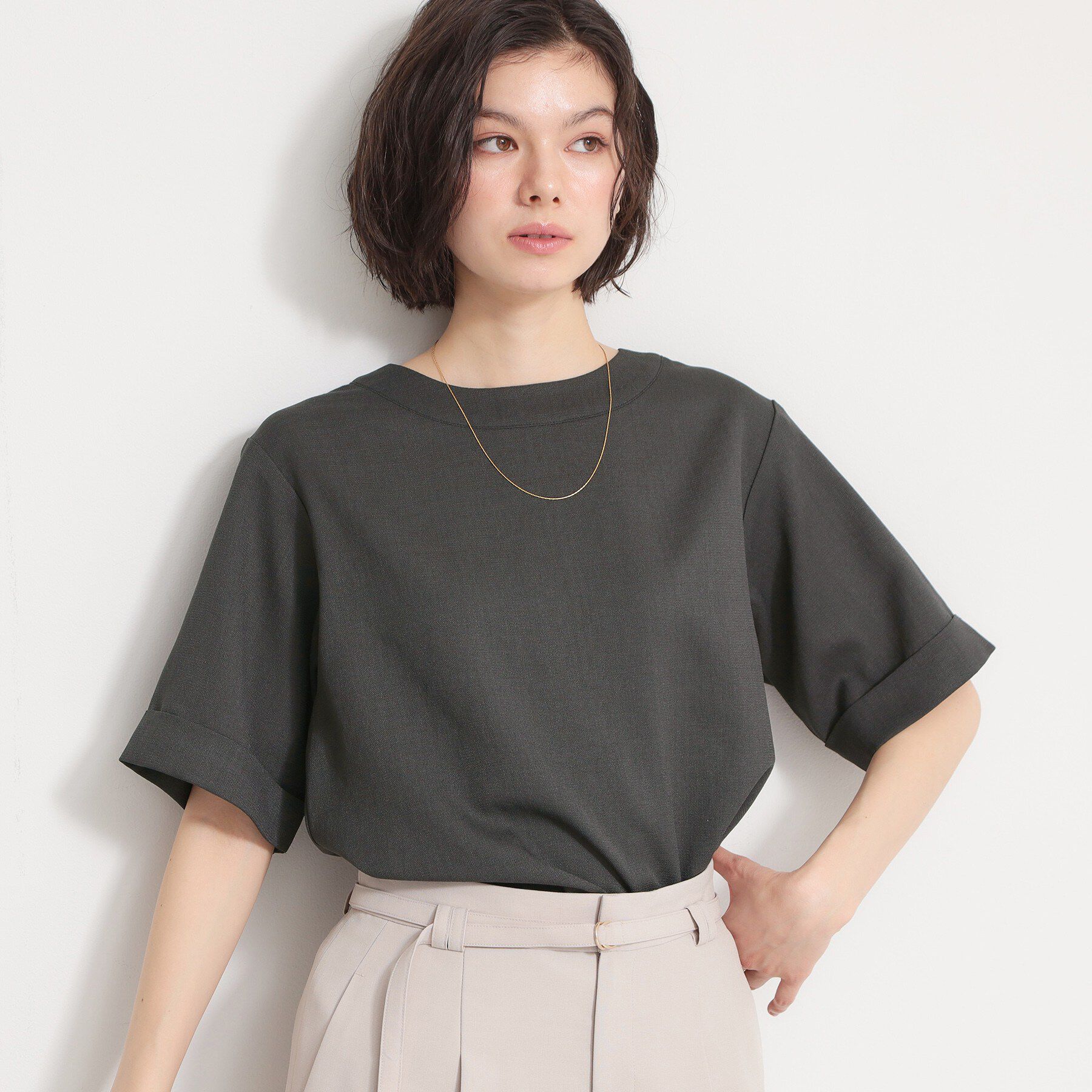 THE SHOP TK「【二の腕カバーに】 さらり麻調メッシュブラウス」|シャツ・ブラウス|