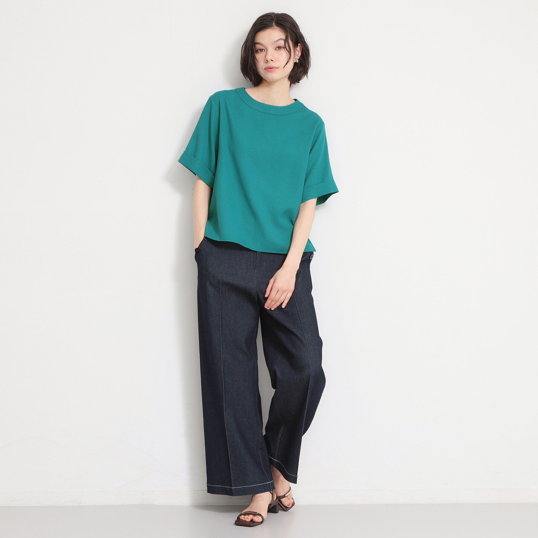 THE SHOP TK「【二の腕カバーに】 さらり麻調メッシュブラウス」|シャツ・ブラウス|