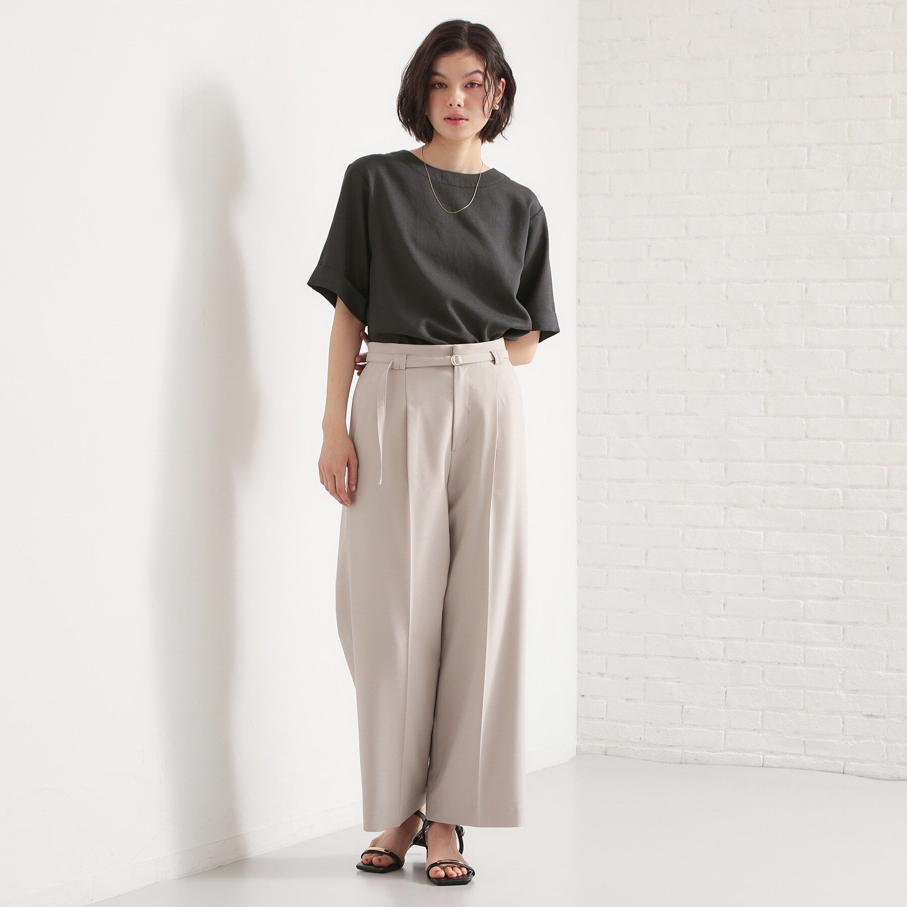 THE SHOP TK「【二の腕カバーに】 さらり麻調メッシュブラウス」|シャツ・ブラウス|