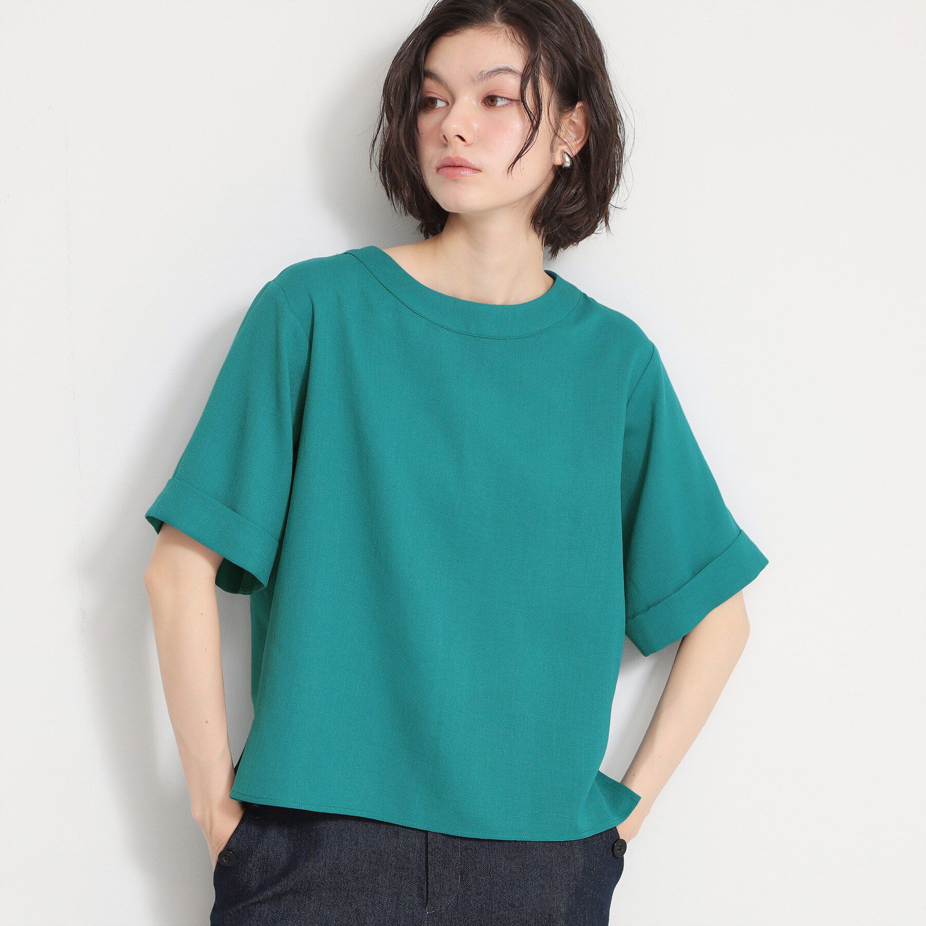 THE SHOP TK「【二の腕カバーに】 さらり麻調メッシュブラウス」|シャツ・ブラウス|ブルーグリーン(09