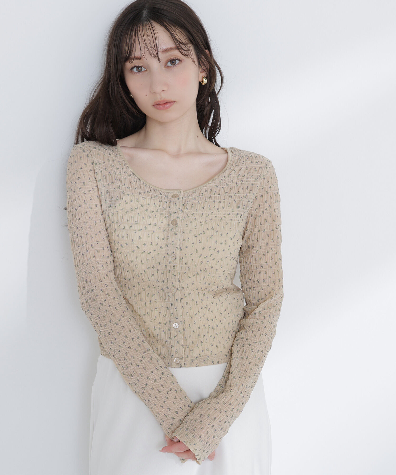  「フラワープリントシャーリングカットソー」|Tシャツ・カットソー|ベージュ系2