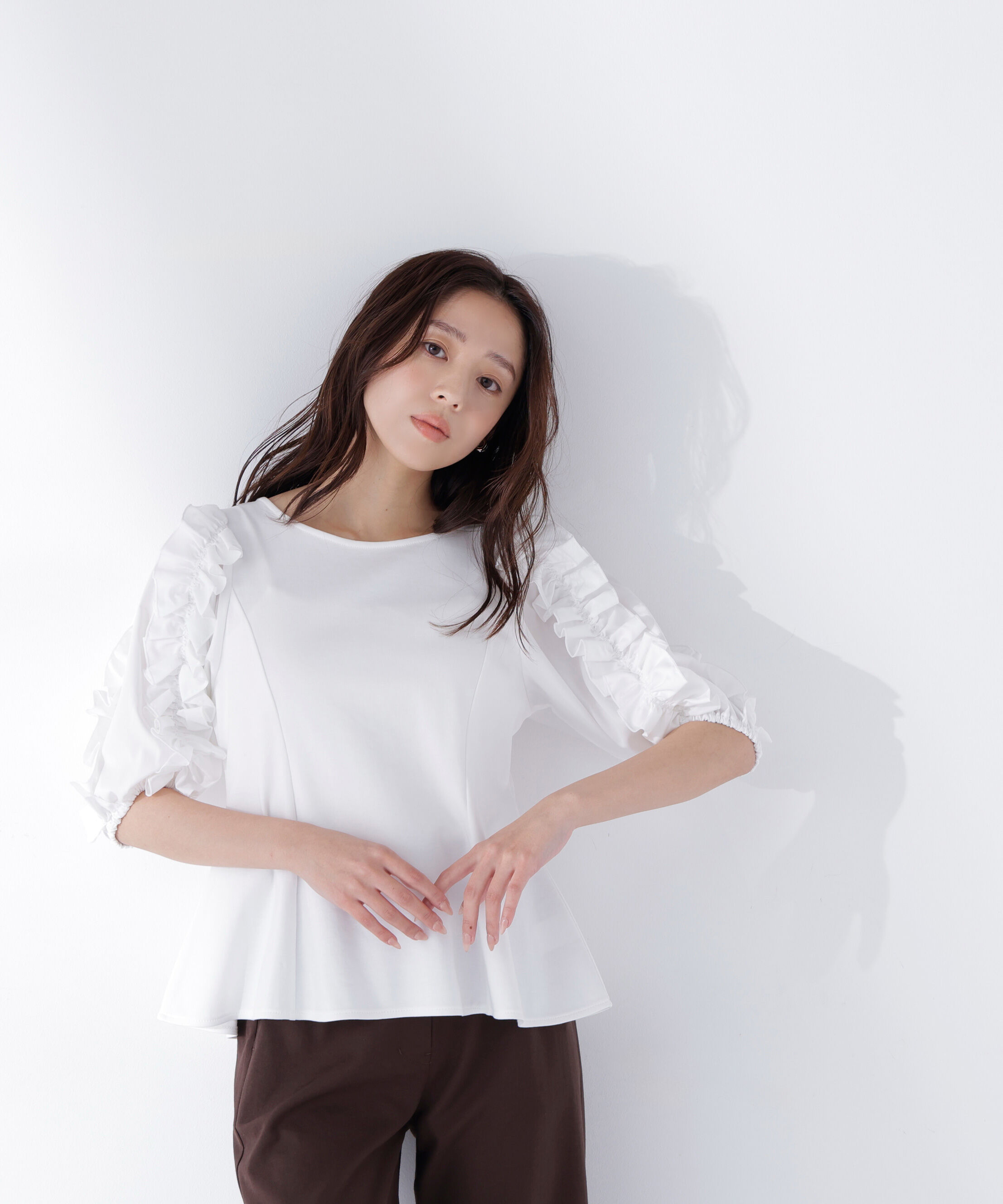  「フリルスリーブドッキングカットソー」|Tシャツ・カットソー|