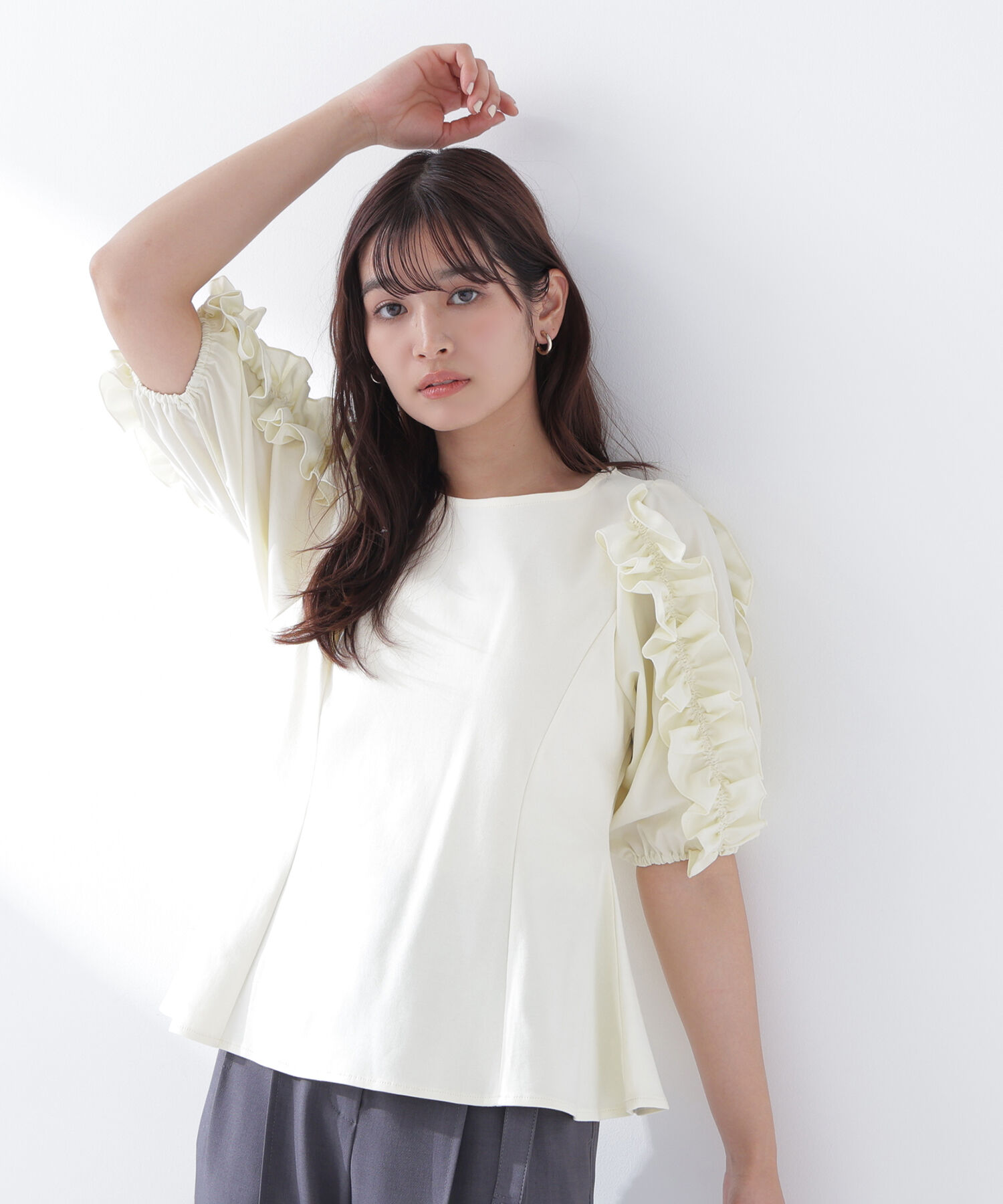  「フリルスリーブドッキングカットソー」|Tシャツ・カットソー|