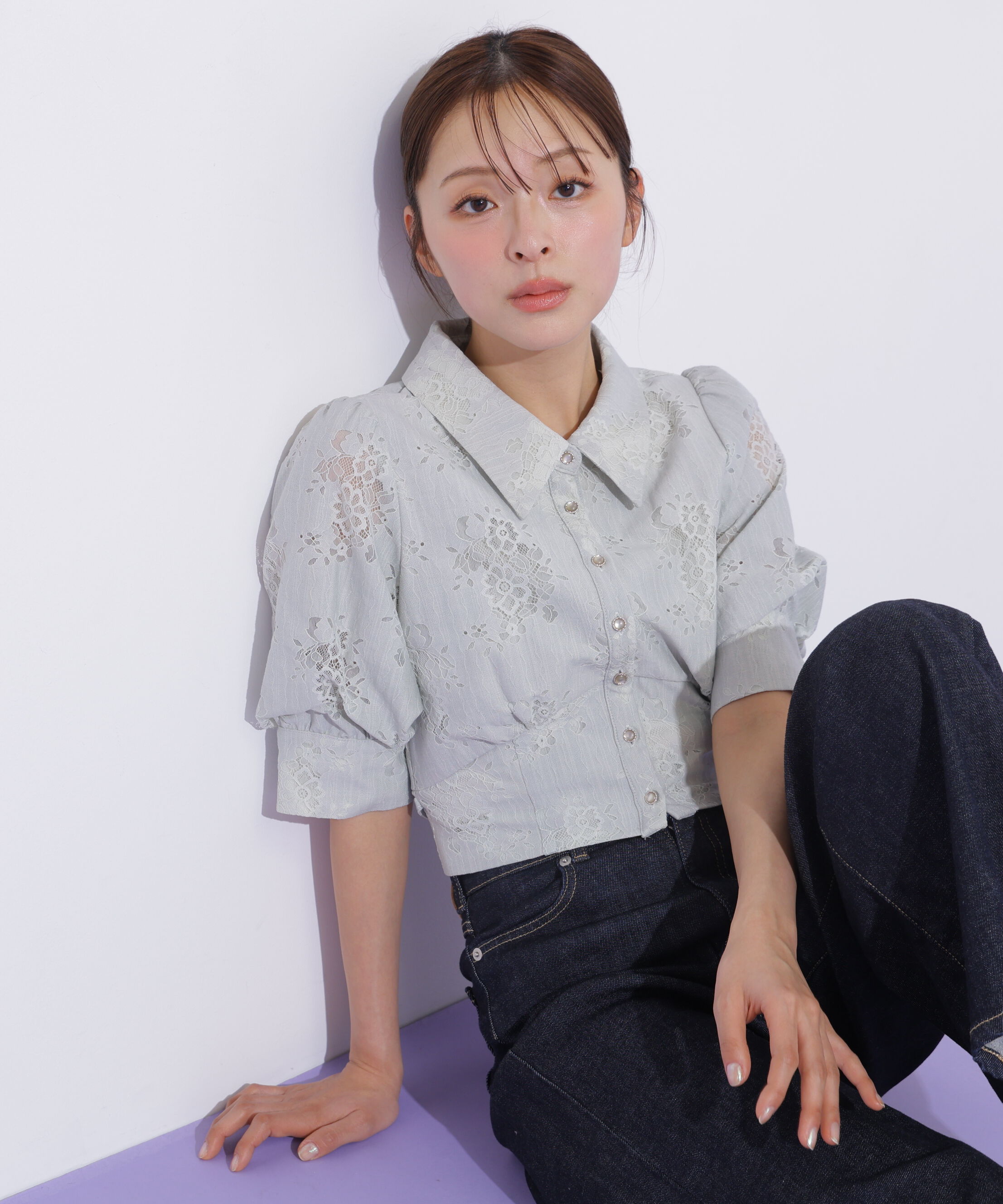  「ウエストビスチェデザインブラウス」|シャツ・ブラウス|ライトグリー