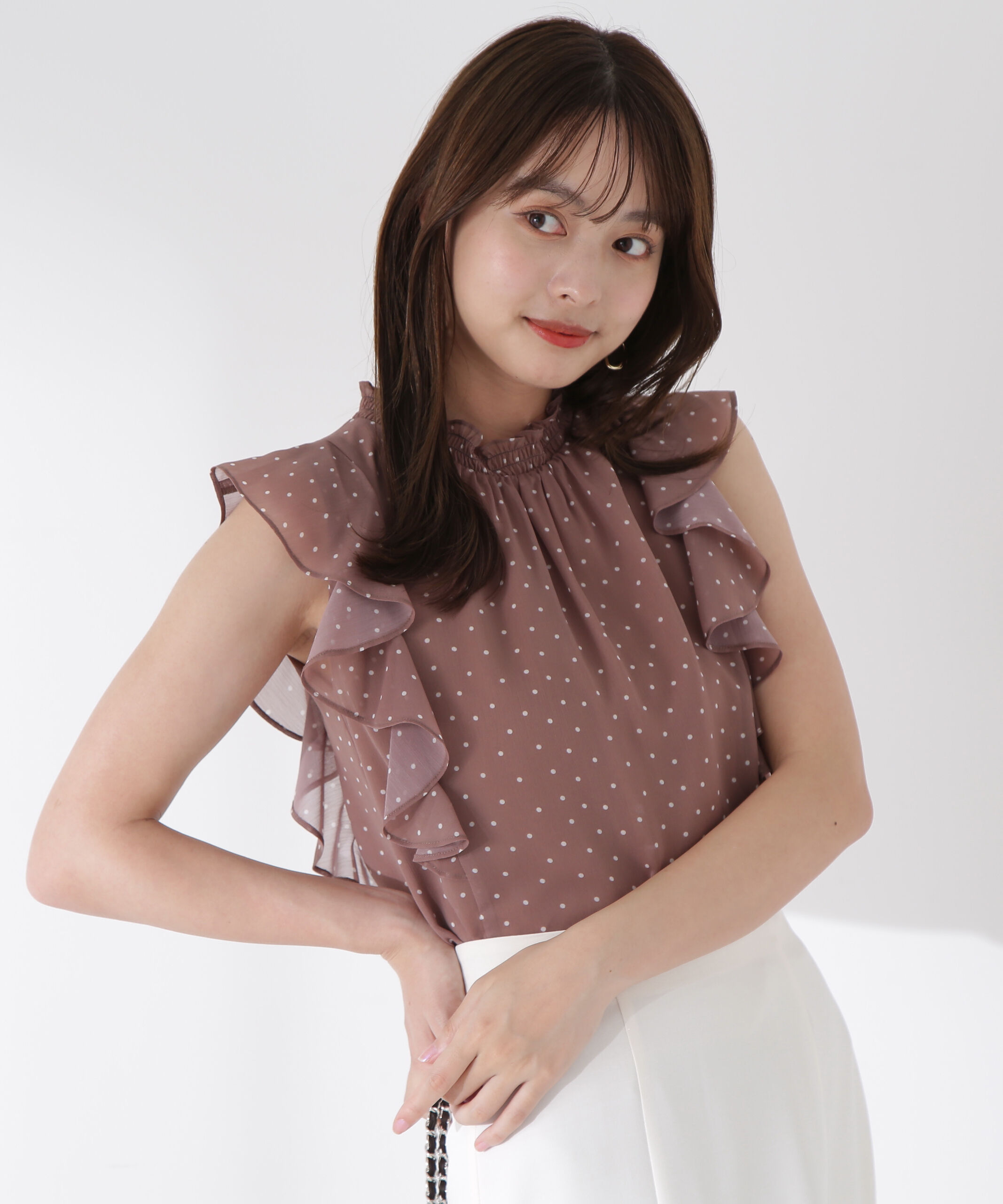 PROPORTION BODY DRESSING「ドット柄半袖ブラウス」|シャツ・ブラウス|ブラウン