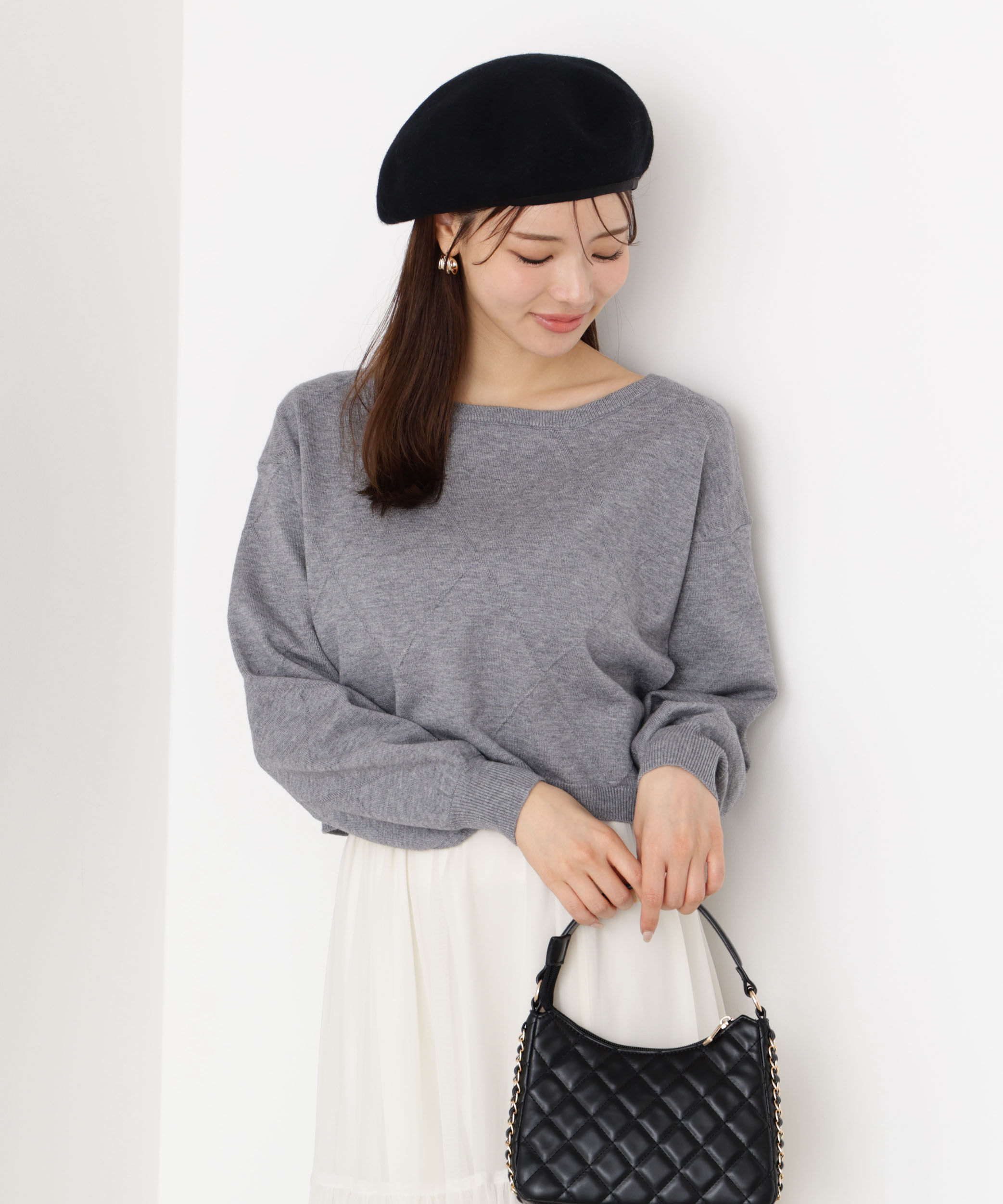 PROPORTION BODY DRESSING「＜ハンドウォッシャブル＞ダイヤ柄短丈ニット 25AW」|ニット・セーター|