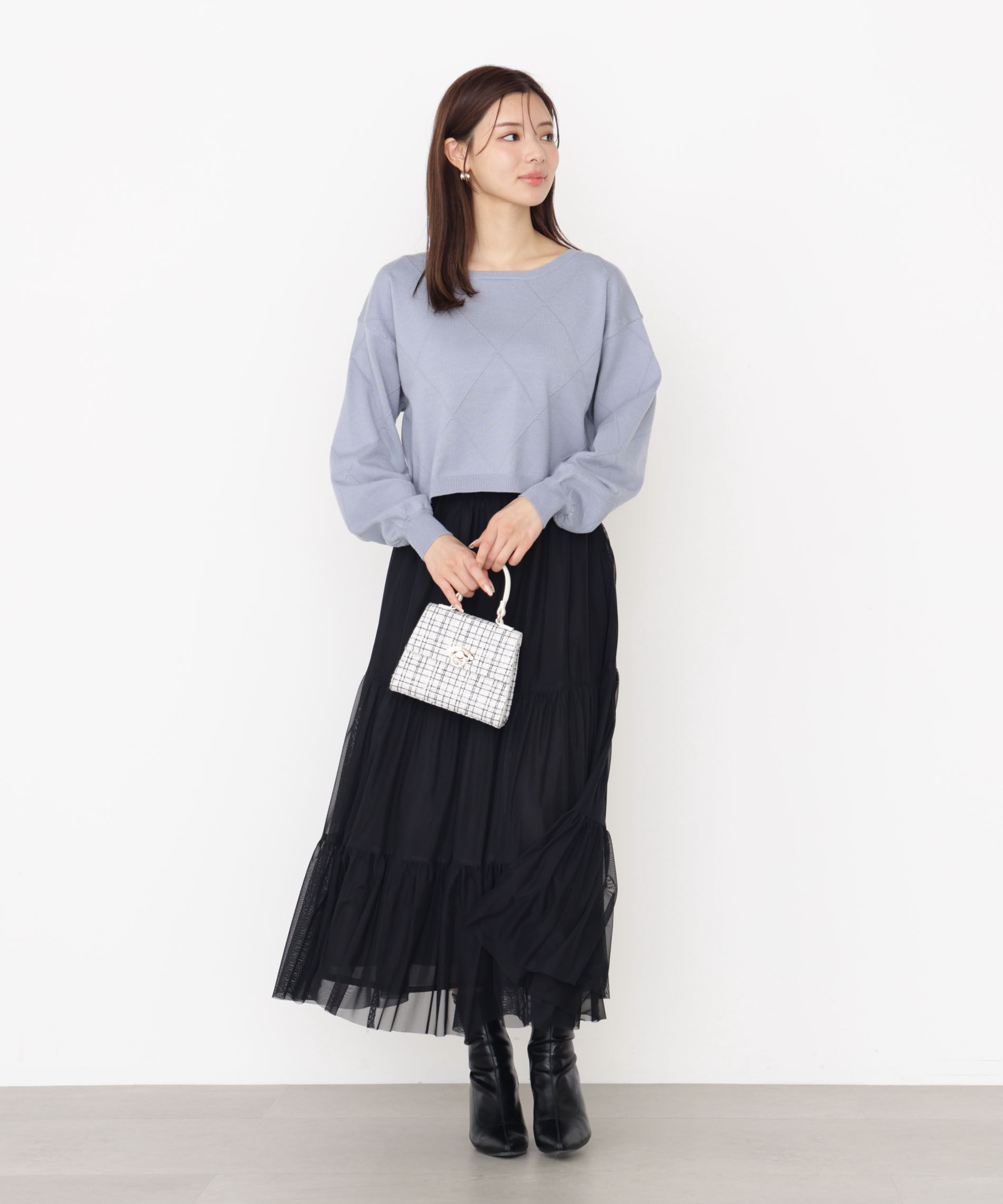 PROPORTION BODY DRESSING「＜ハンドウォッシャブル＞ダイヤ柄短丈ニット 25AW」|ニット・セーター|