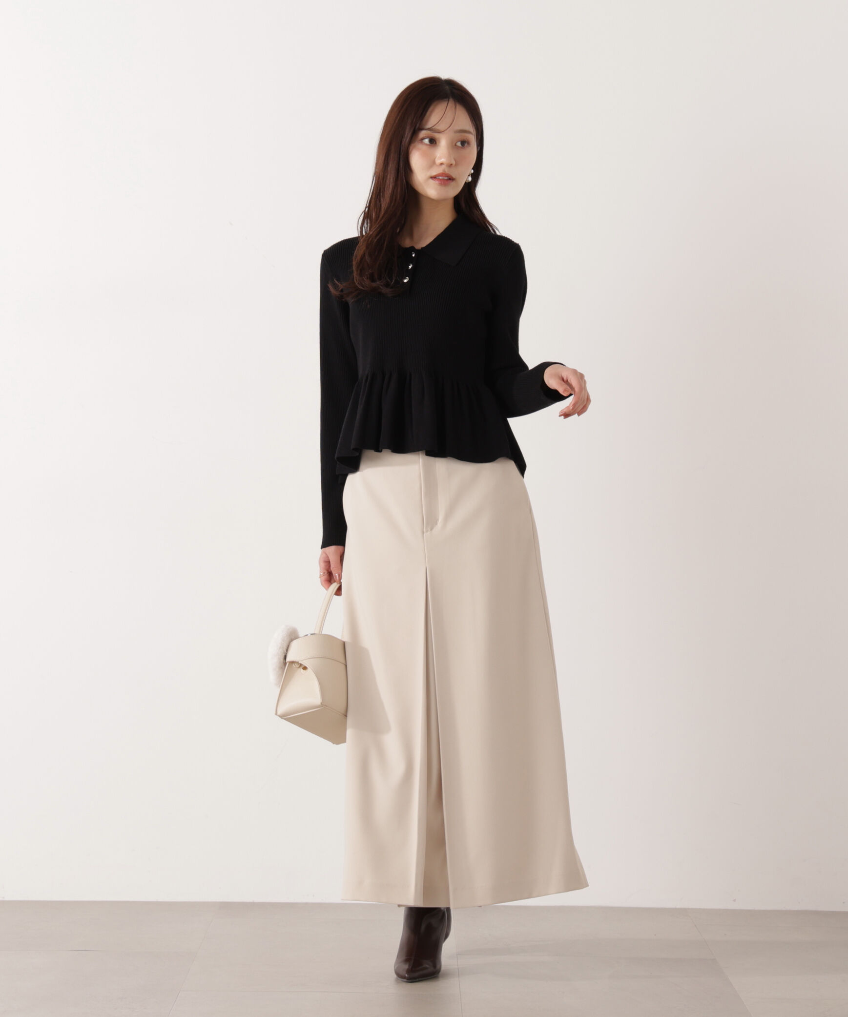 PROPORTION BODY DRESSING「＜ハンドウォッシャブル＞ペプラムポロニット 26SS」|ニット・セーター|