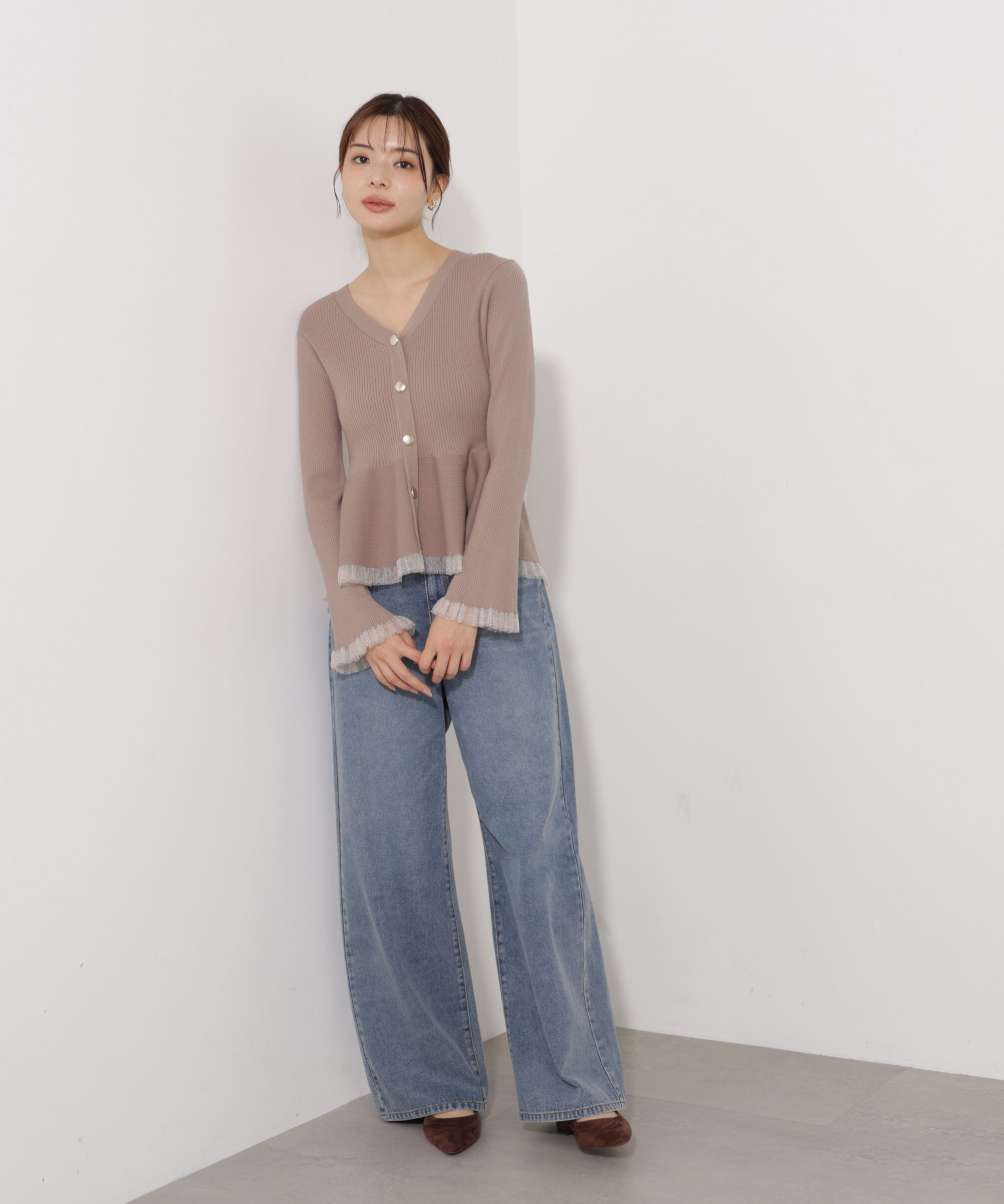 PROPORTION BODY DRESSING「シアー切替ペプラムニット　26SS」|ニット・セーター|