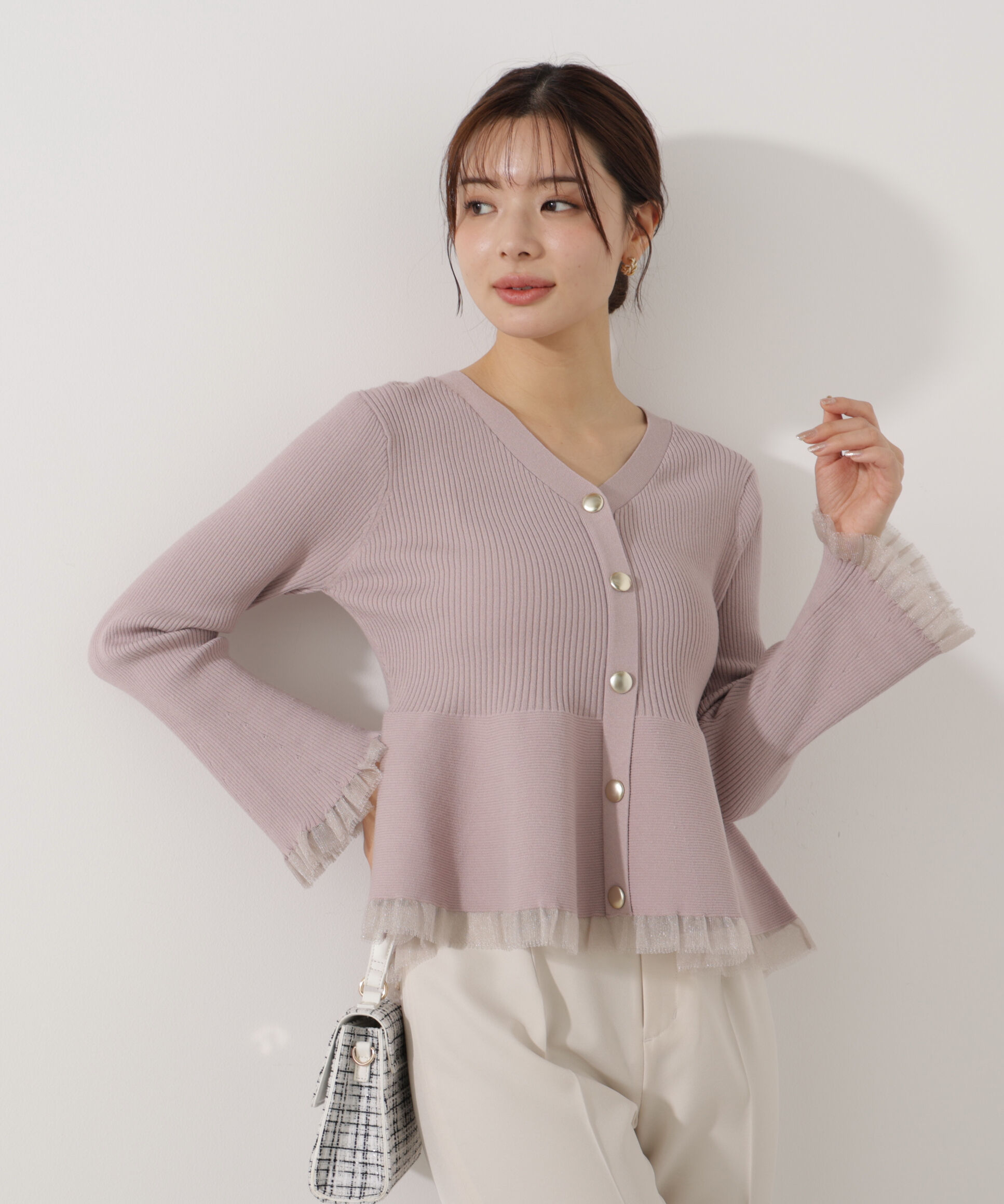 PROPORTION BODY DRESSING「シアー切替ペプラムニット　26SS」|ニット・セーター|