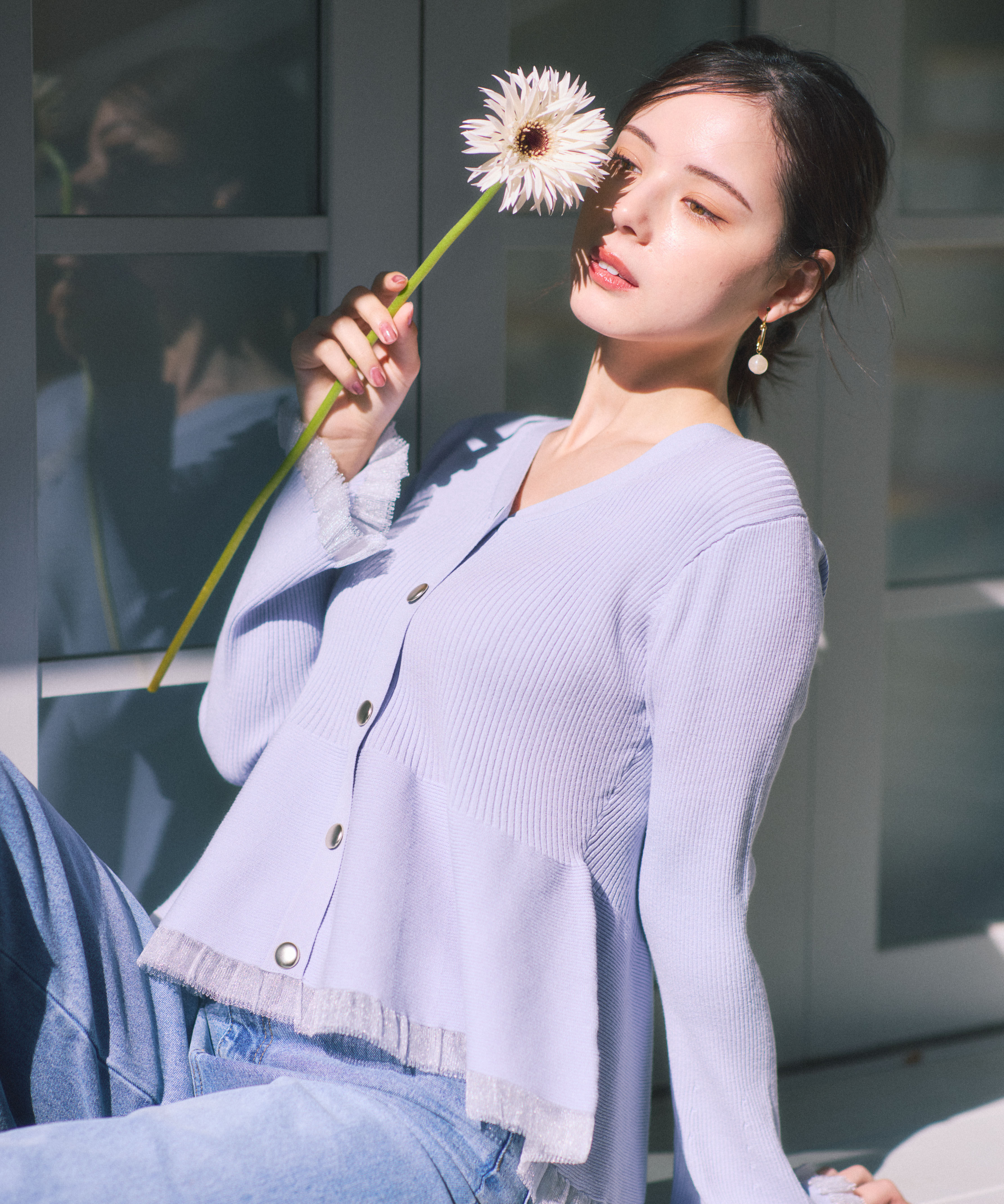 PROPORTION BODY DRESSING「シアー切替ペプラムニット　26SS」|ニット・セーター|ブルー