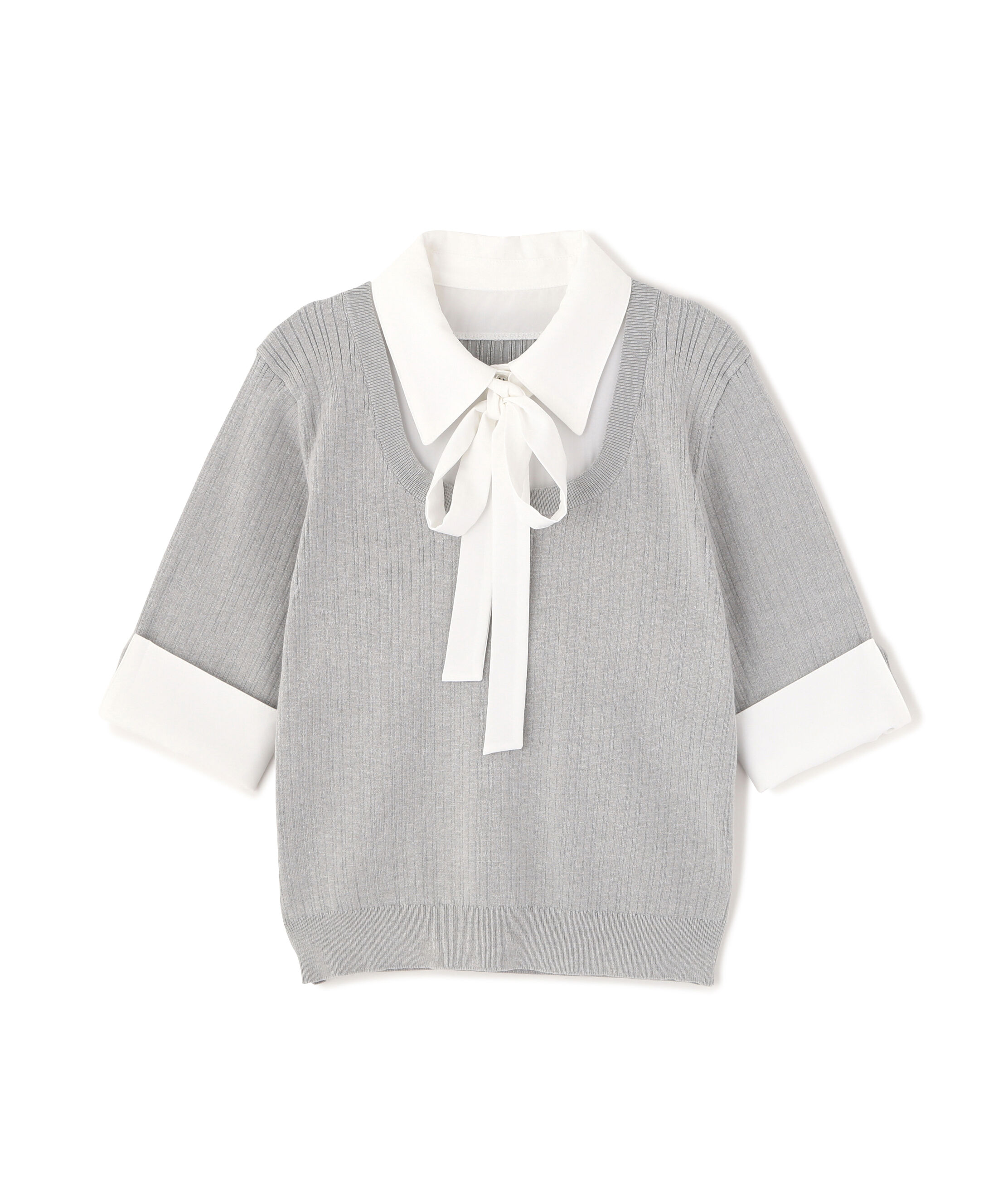 PROPORTION BODY DRESSING「《EDIT COLOGNE》リボンシャツドッキングニット　26SS」|ニット・セーター|