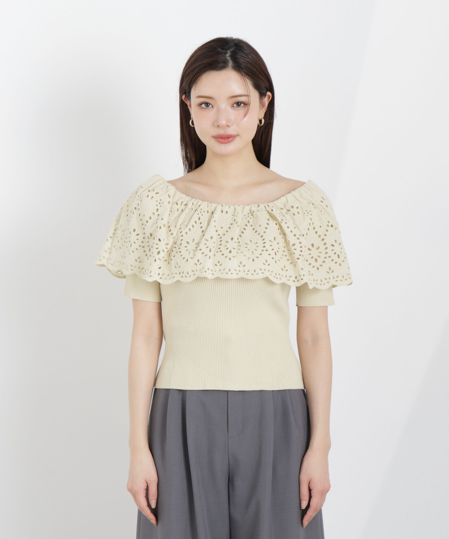 PROPORTION BODY DRESSING「スカラップレースオフショルニット　26SS」|ニット・セーター|