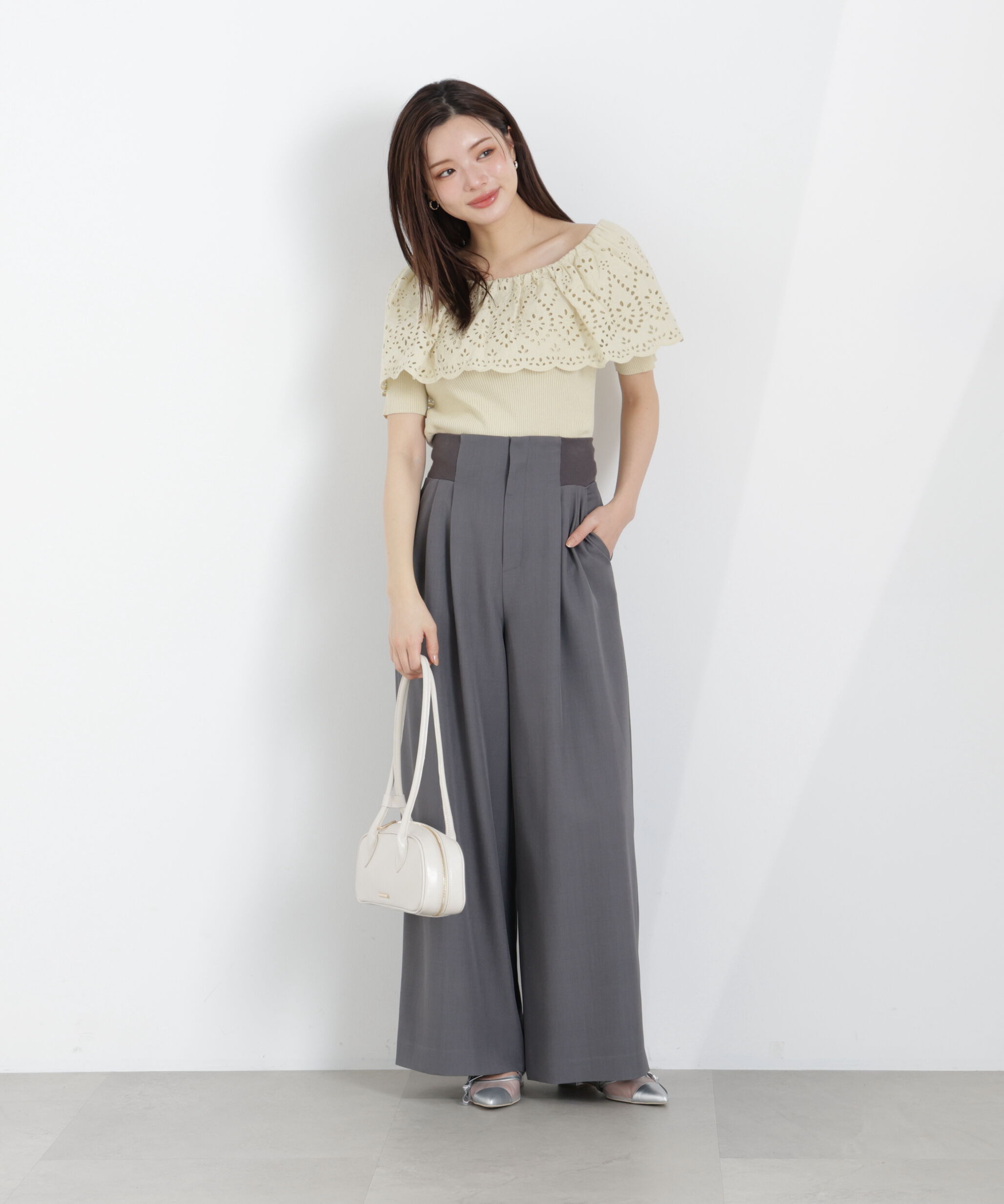 PROPORTION BODY DRESSING「スカラップレースオフショルニット　26SS」|ニット・セーター|