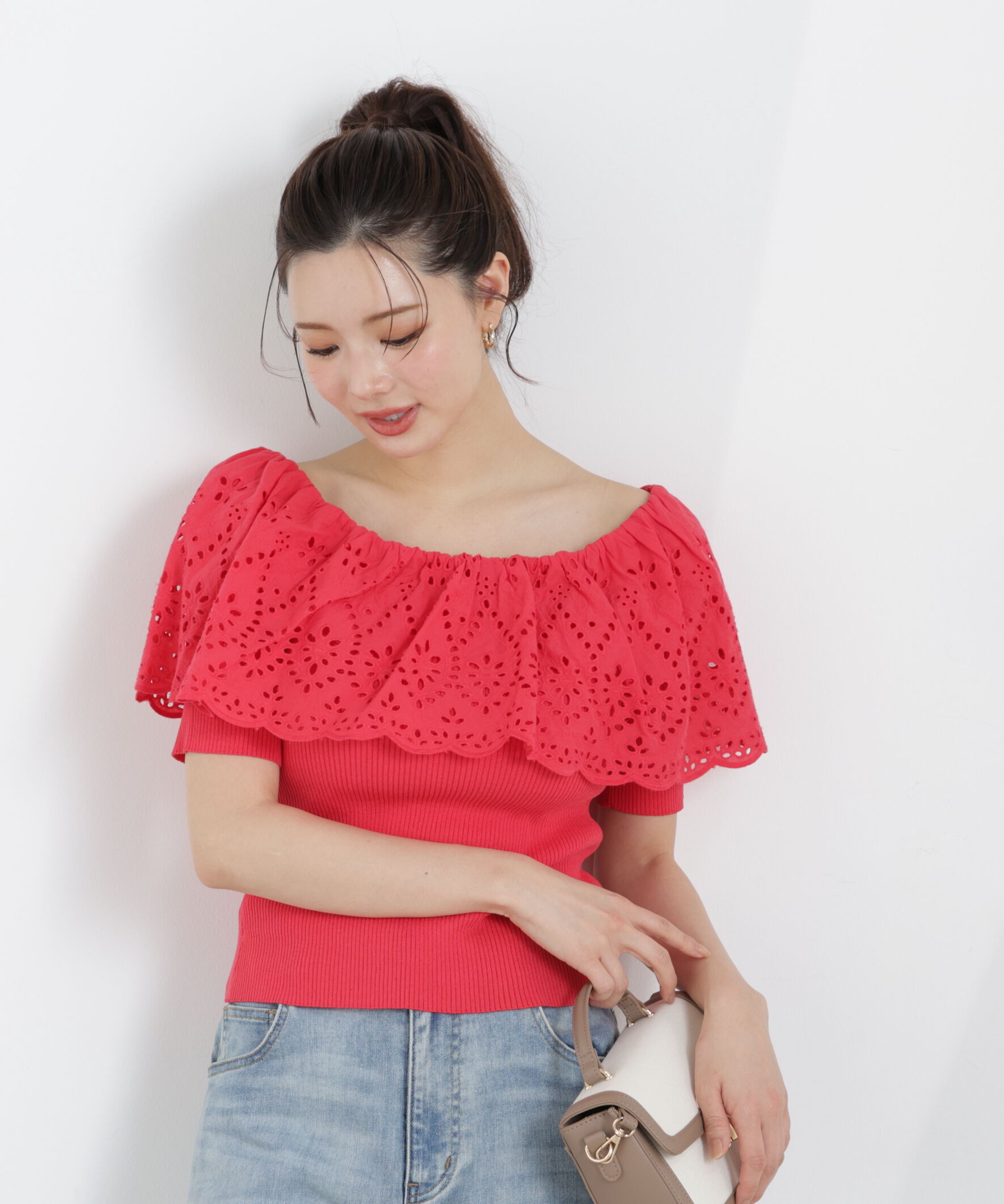 PROPORTION BODY DRESSING「スカラップレースオフショルニット　26SS」|ニット・セーター|