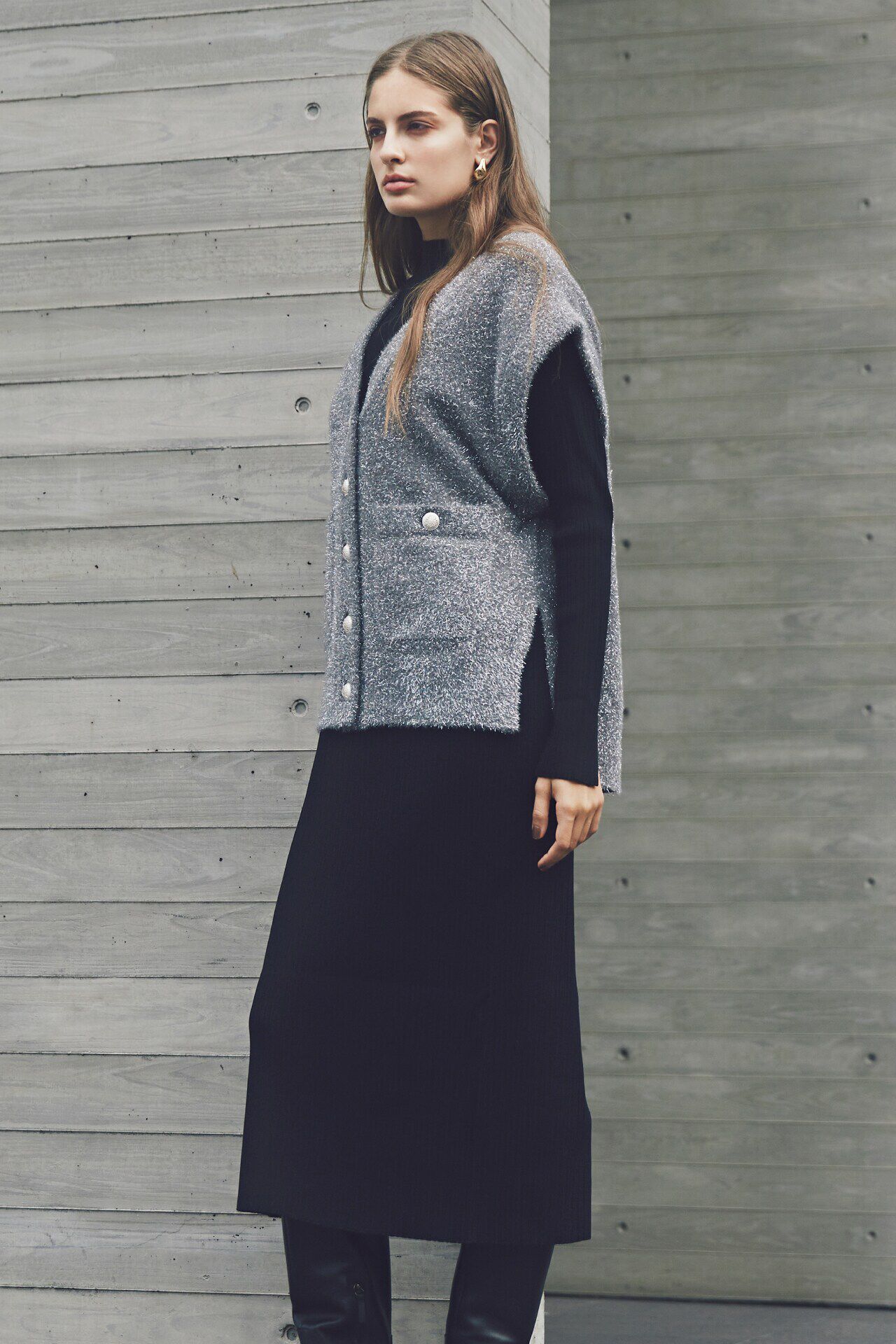  「ラメジレ付きニットワンピース」|ワンピース|グレー