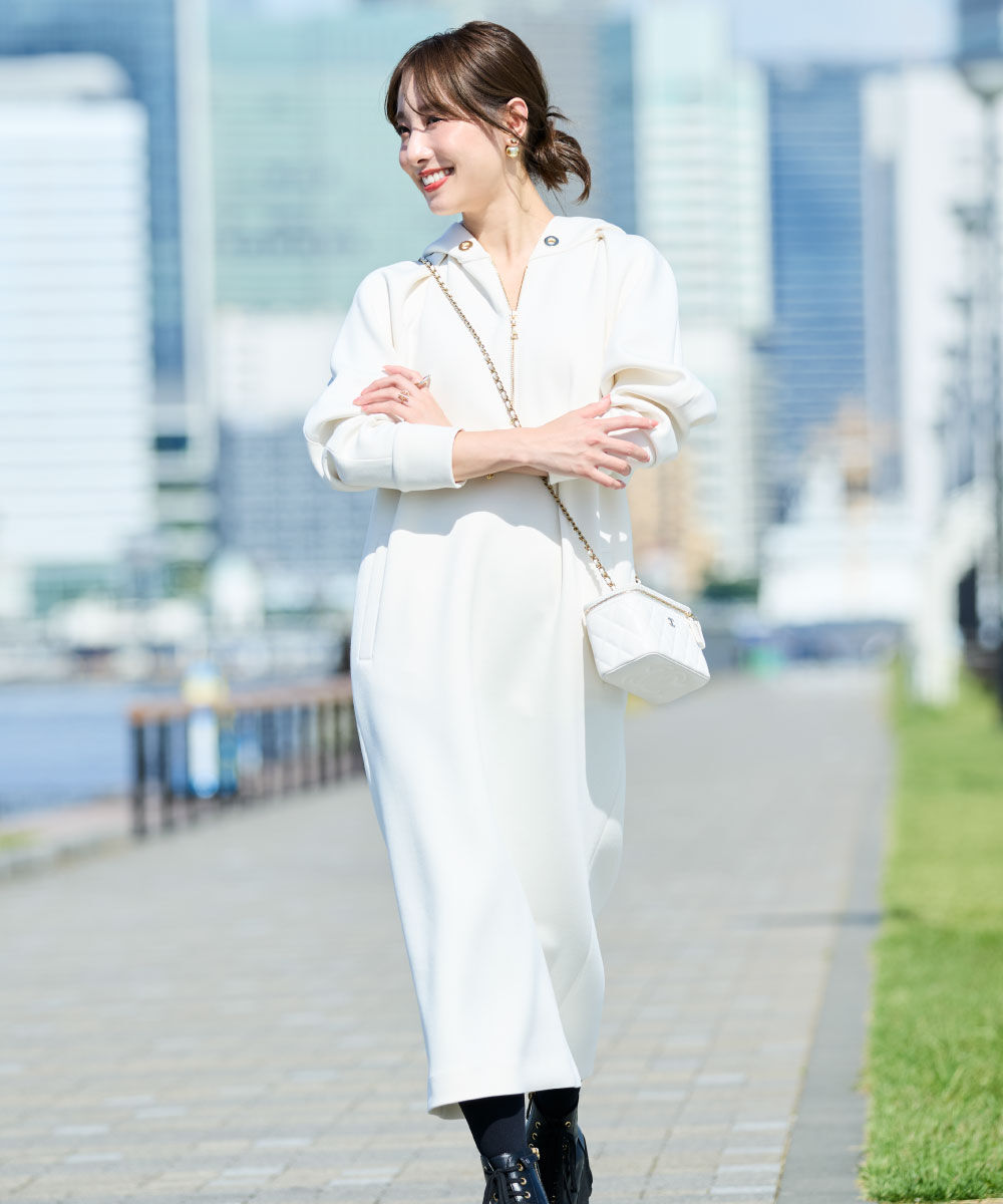  「◆タックスリーブフーディワンピース」|ワンピース|エクリュ1