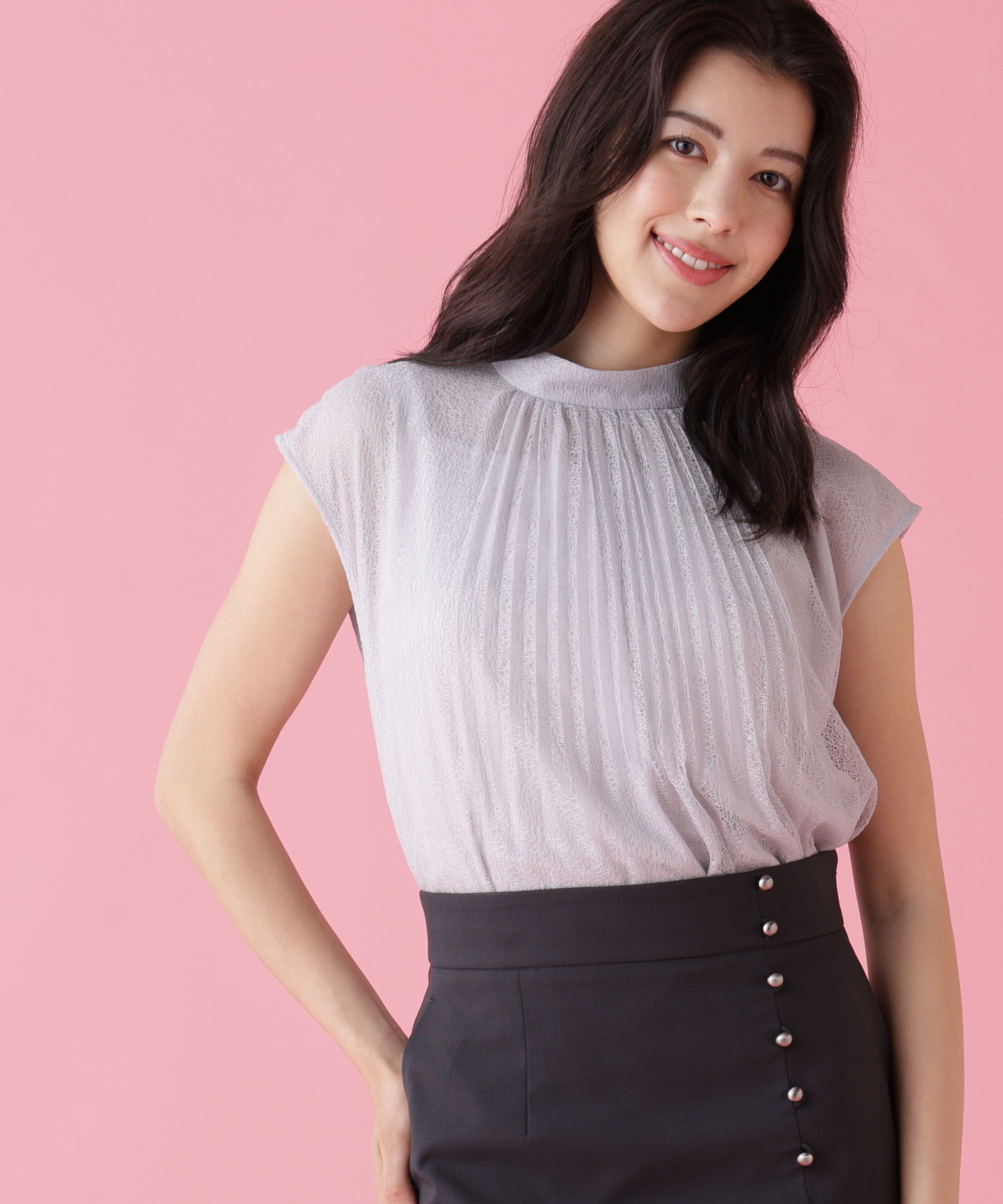  「レースプリーツブラウス」|シャツ・ブラウス|グレー