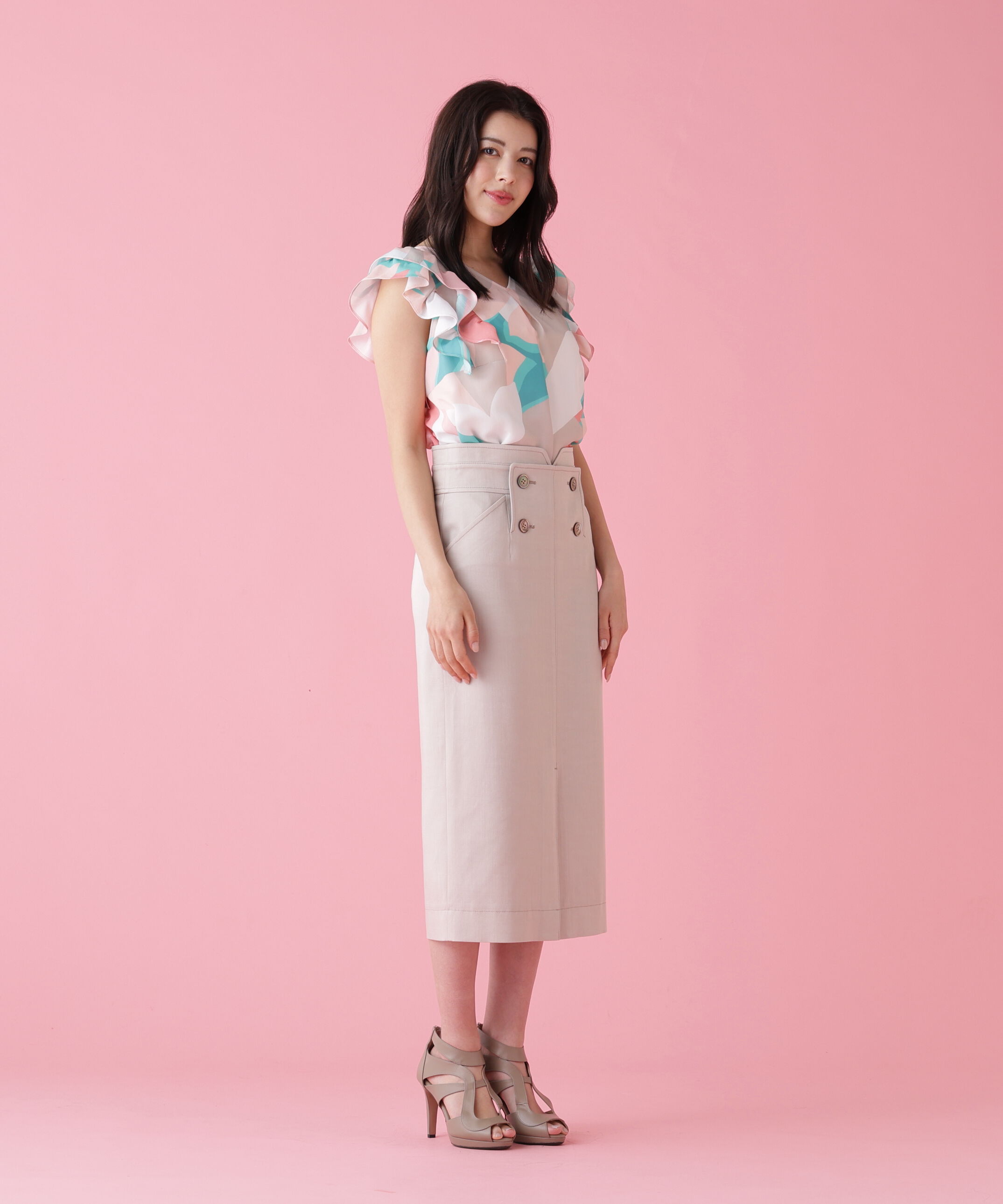  「ボタンアクセントスカート」|スカート|