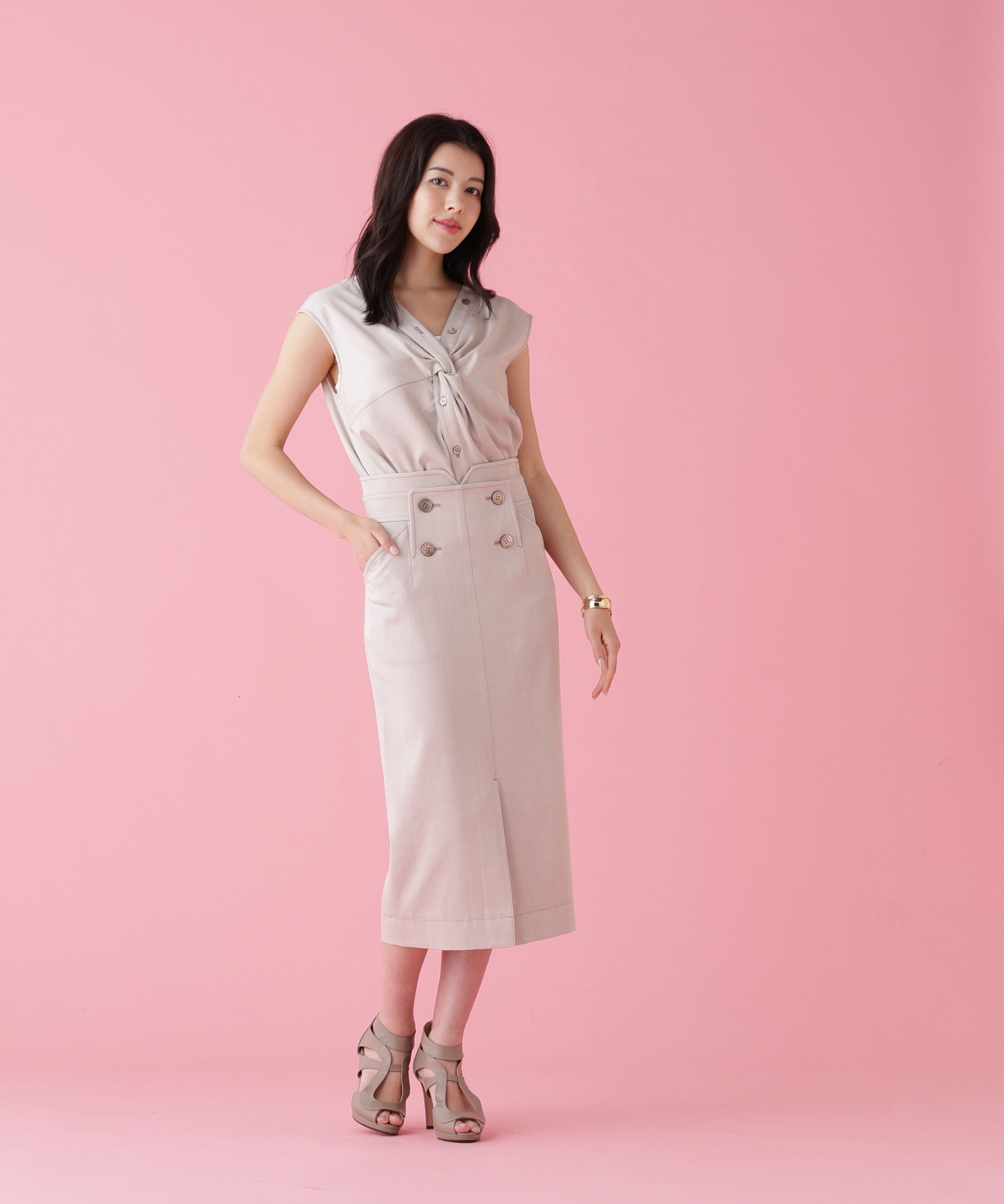  「ボタンアクセントスカート」|スカート|