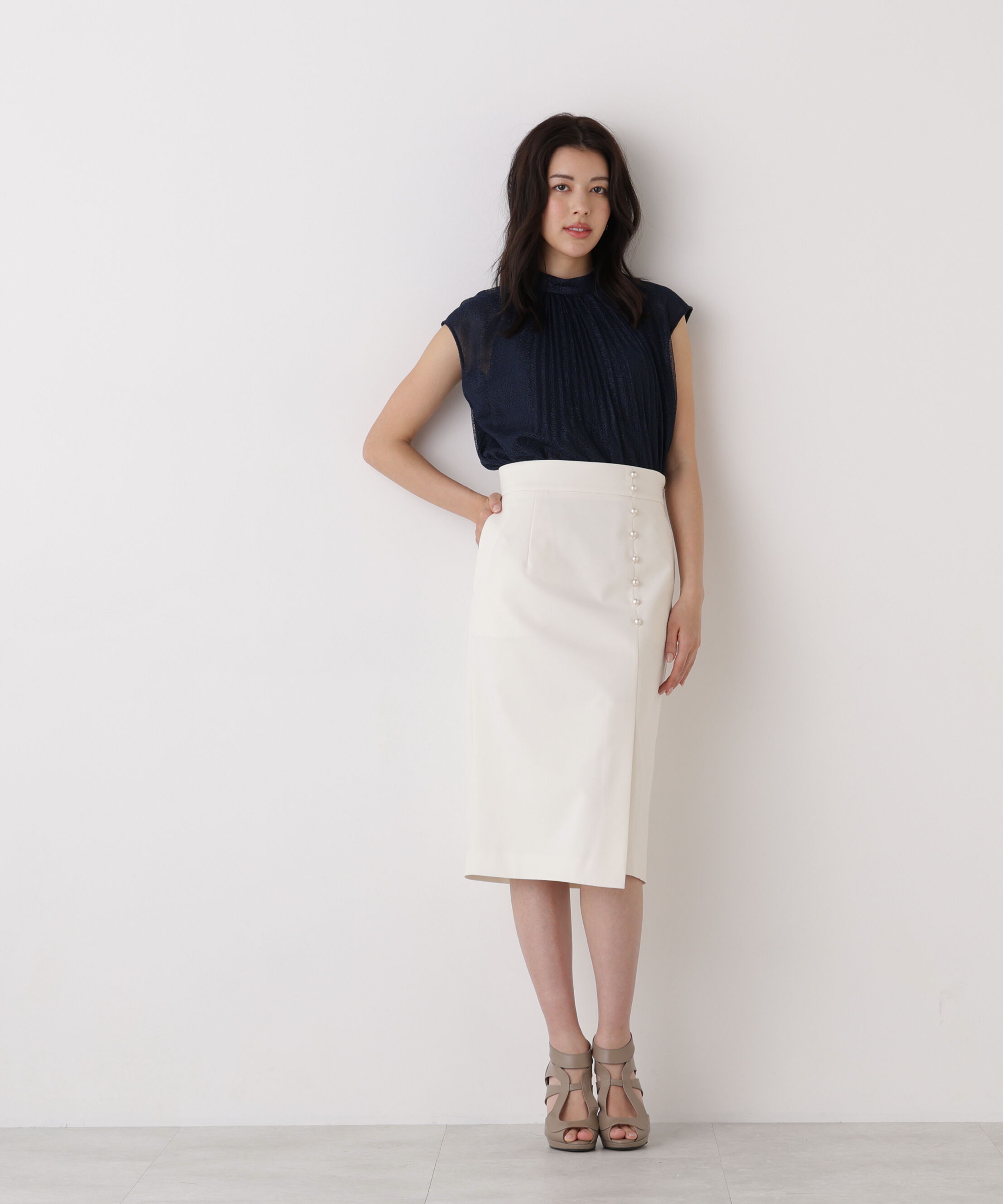  「シルバーボタンスカート」|スカート|