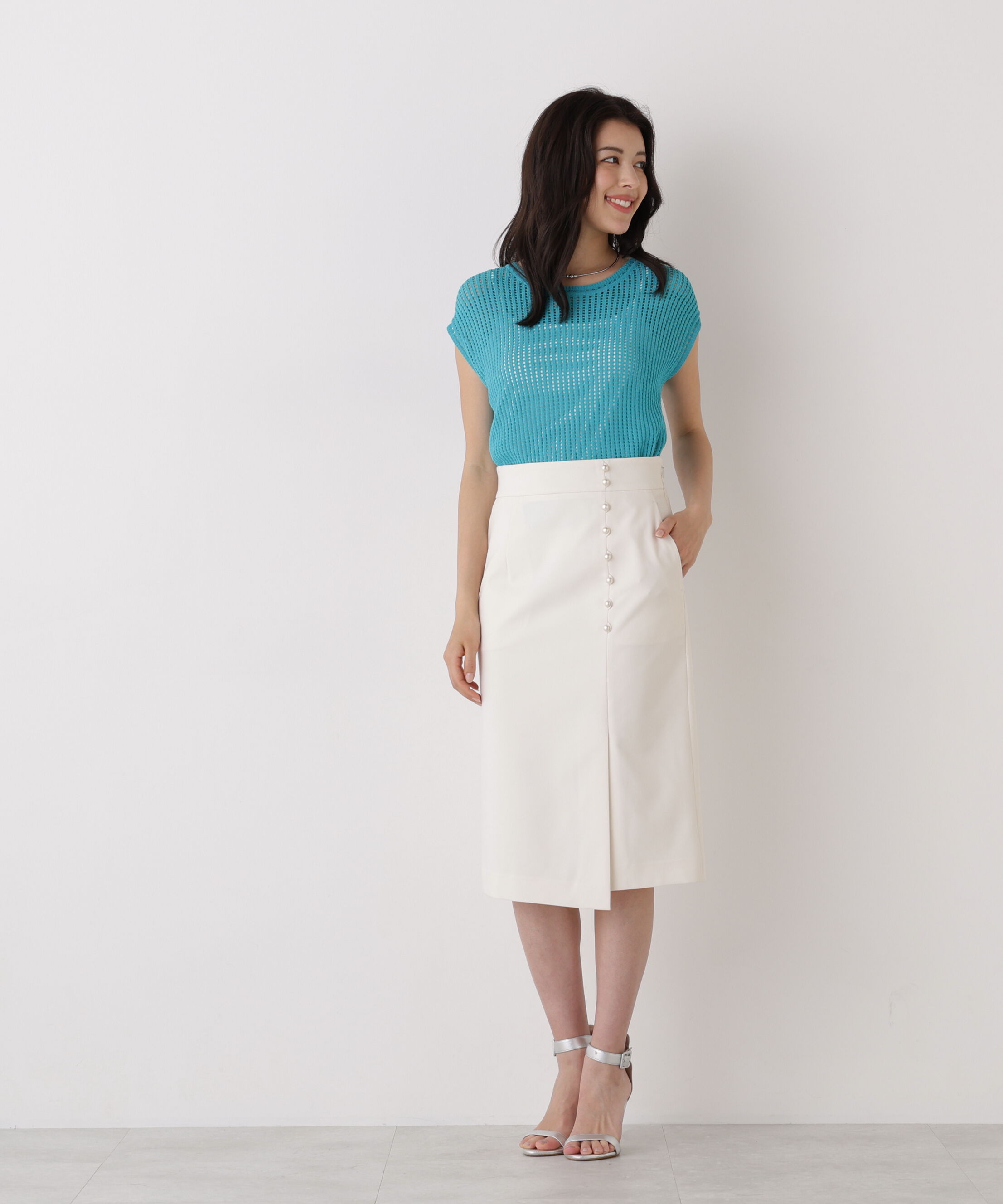  「シルバーボタンスカート」|スカート|