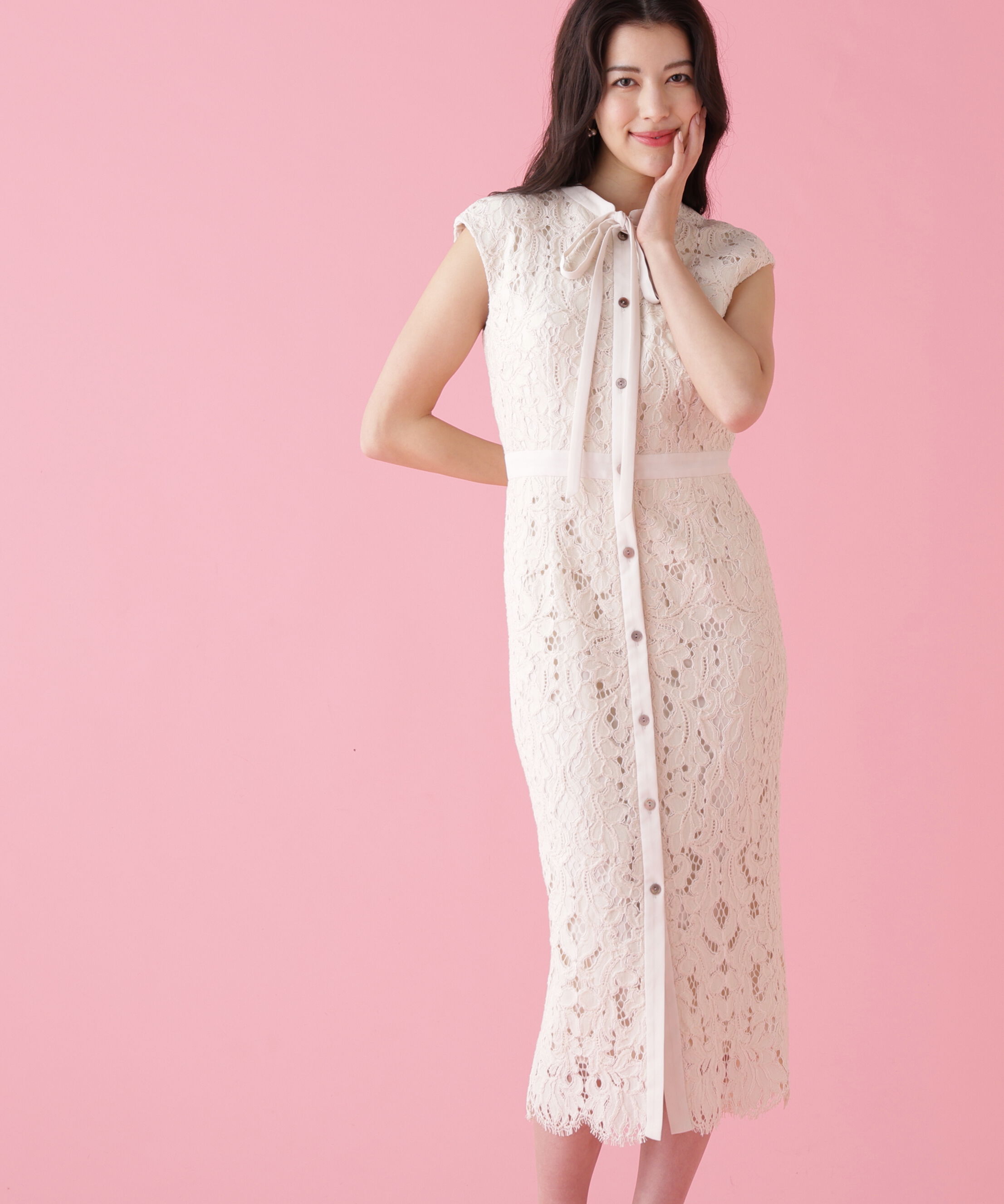  「バックマーメイドレースワンピース」|ワンピース|ベージュ
