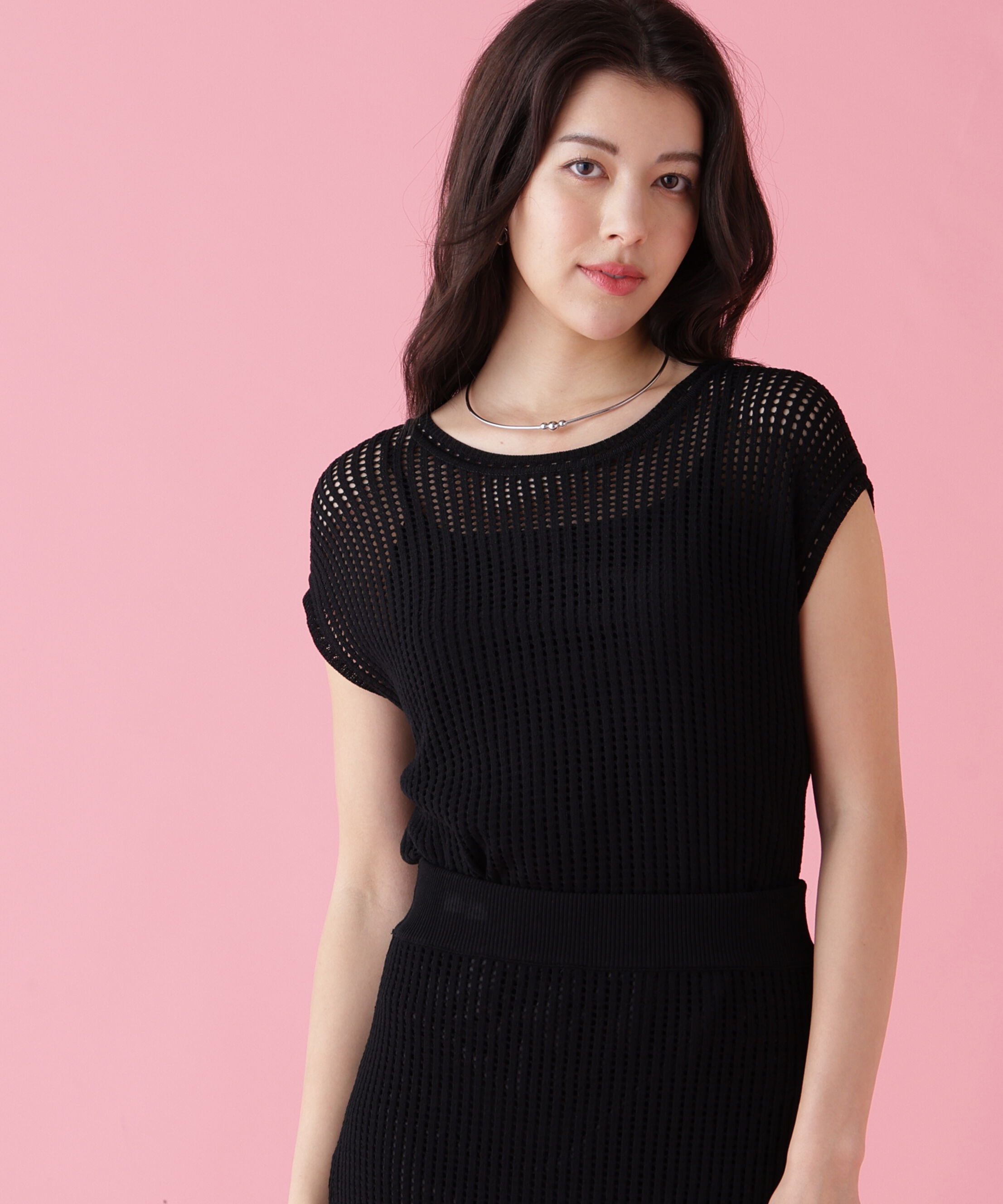  「メッシュニットプルオーバー」|ニット・セーター|ブラック