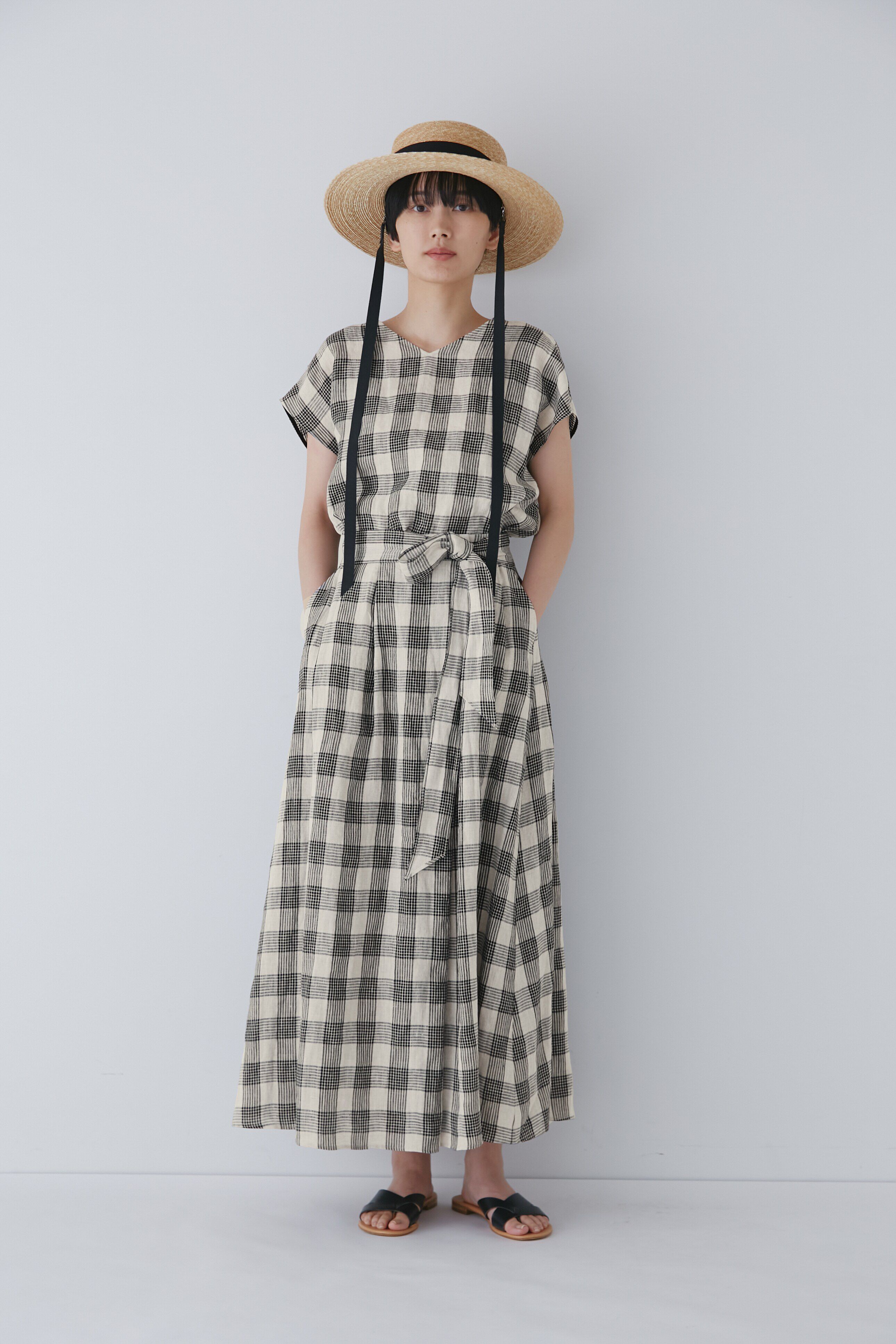  「◆麻チェックボリュームスカート」|スカート|