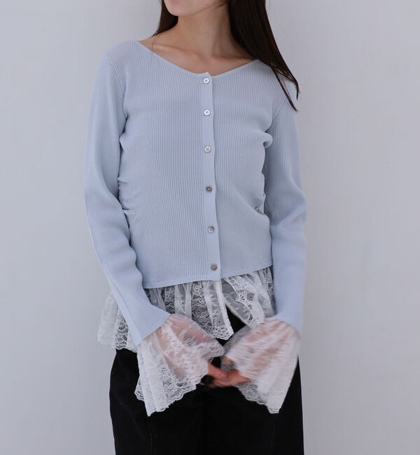 archives「レースドッキングギャザーニットカーディガン」|カーディガン|
