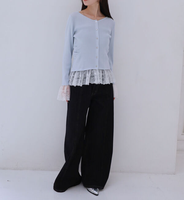 archives「レースドッキングギャザーニットカーディガン」|カーディガン|