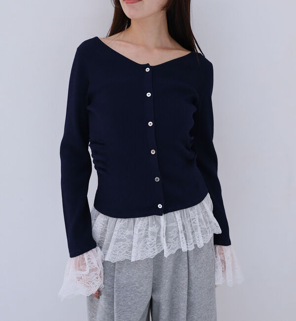 archives「レースドッキングギャザーニットカーディガン」|カーディガン|