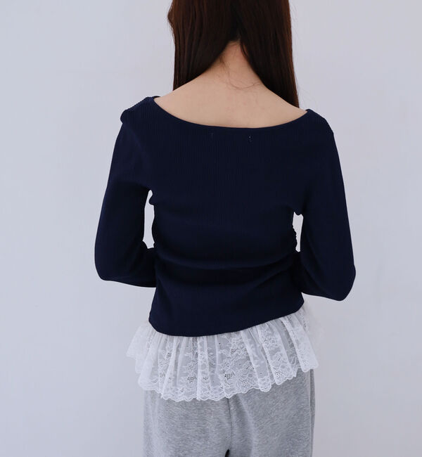 archives「レースドッキングギャザーニットカーディガン」|カーディガン|