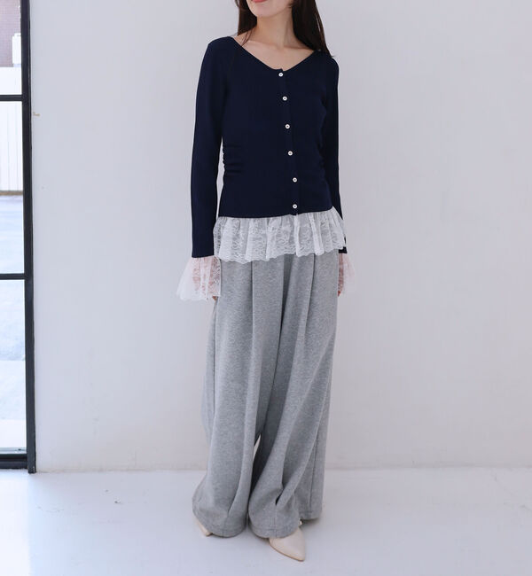 archives「レースドッキングギャザーニットカーディガン」|カーディガン|