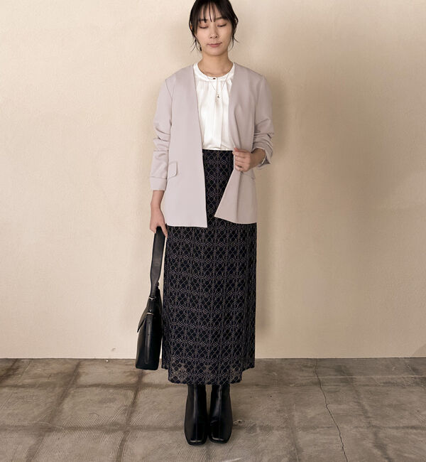 Doux archives「【セットアップ対応】ストレッチＶノーカラージャケット」|テーラードジャケット|