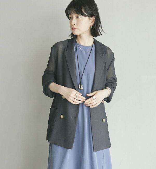 Doux archives「【ロングシーズンHIT ITEM】メッシュテーラードダブルジャケット」|テーラードジャケット|CHARCOAL GRAY