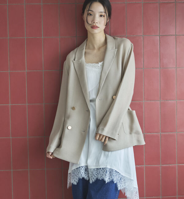 Doux archives「【ロングシーズンHIT ITEM】メッシュテーラードダブルジャケット」|テーラードジャケット|