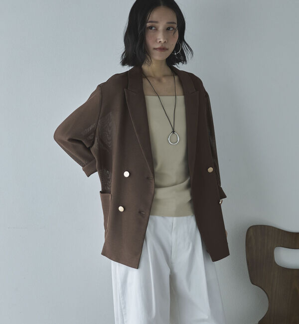Doux archives「【ロングシーズンHIT ITEM】メッシュテーラードダブルジャケット」|テーラードジャケット|
